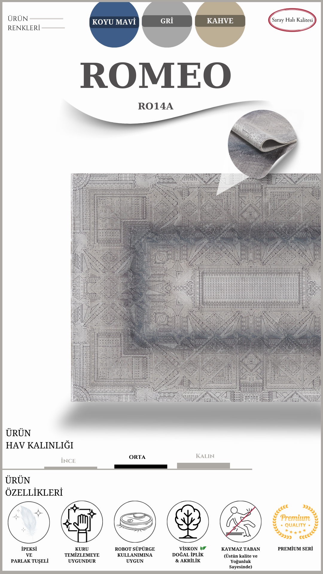 Dekoratif Salon ve Oturma Odası Halısı ROMEO RO14A