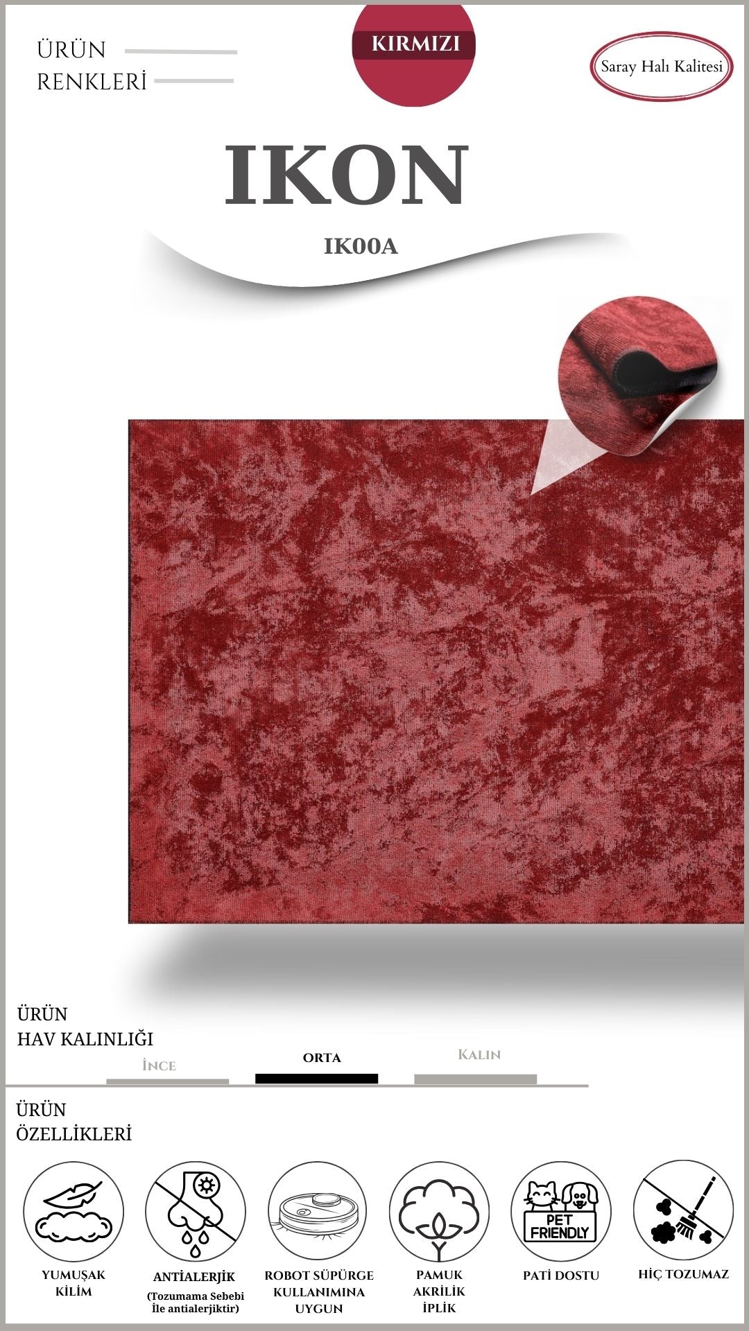 Dekoratif Toz Tutmayan Kilim Pati Dostu IKON IK00A