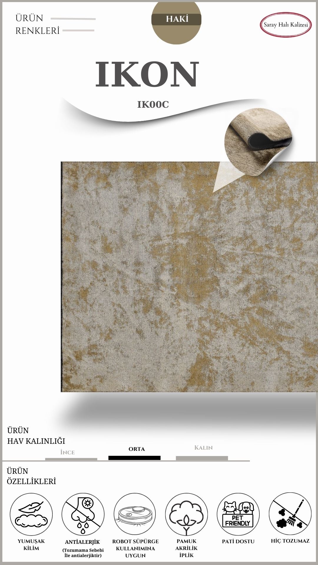 Dekoratif Toz Tutmayan Kilim Pati Dostu IKON IK00C