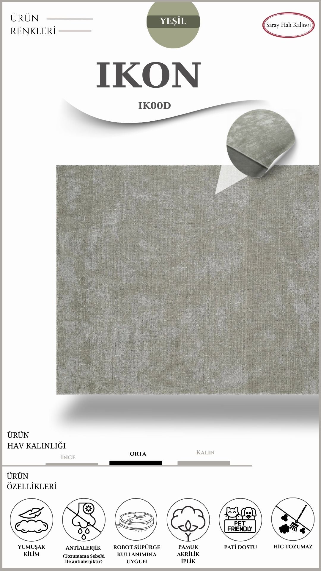Dekoratif Toz Tutmayan Kilim Pati Dostu IKON IK00D