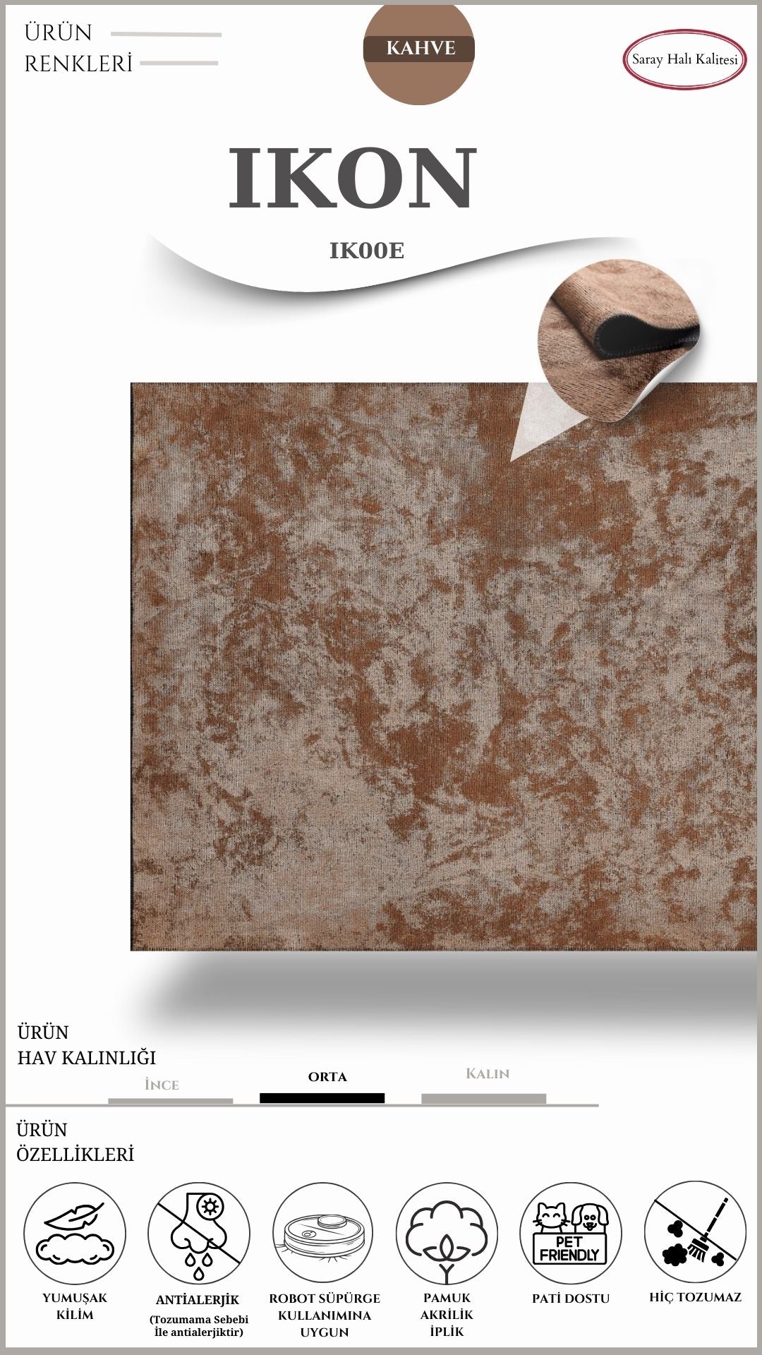 Dekoratif Toz Tutmayan Kilim Pati Dostu IKON IK00E