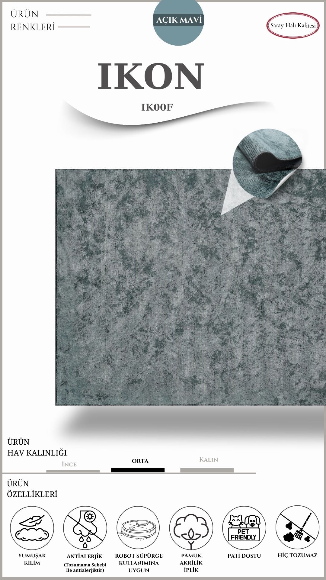 Dekoratif Toz Tutmayan Kilim Pati Dostu IKON IK00F