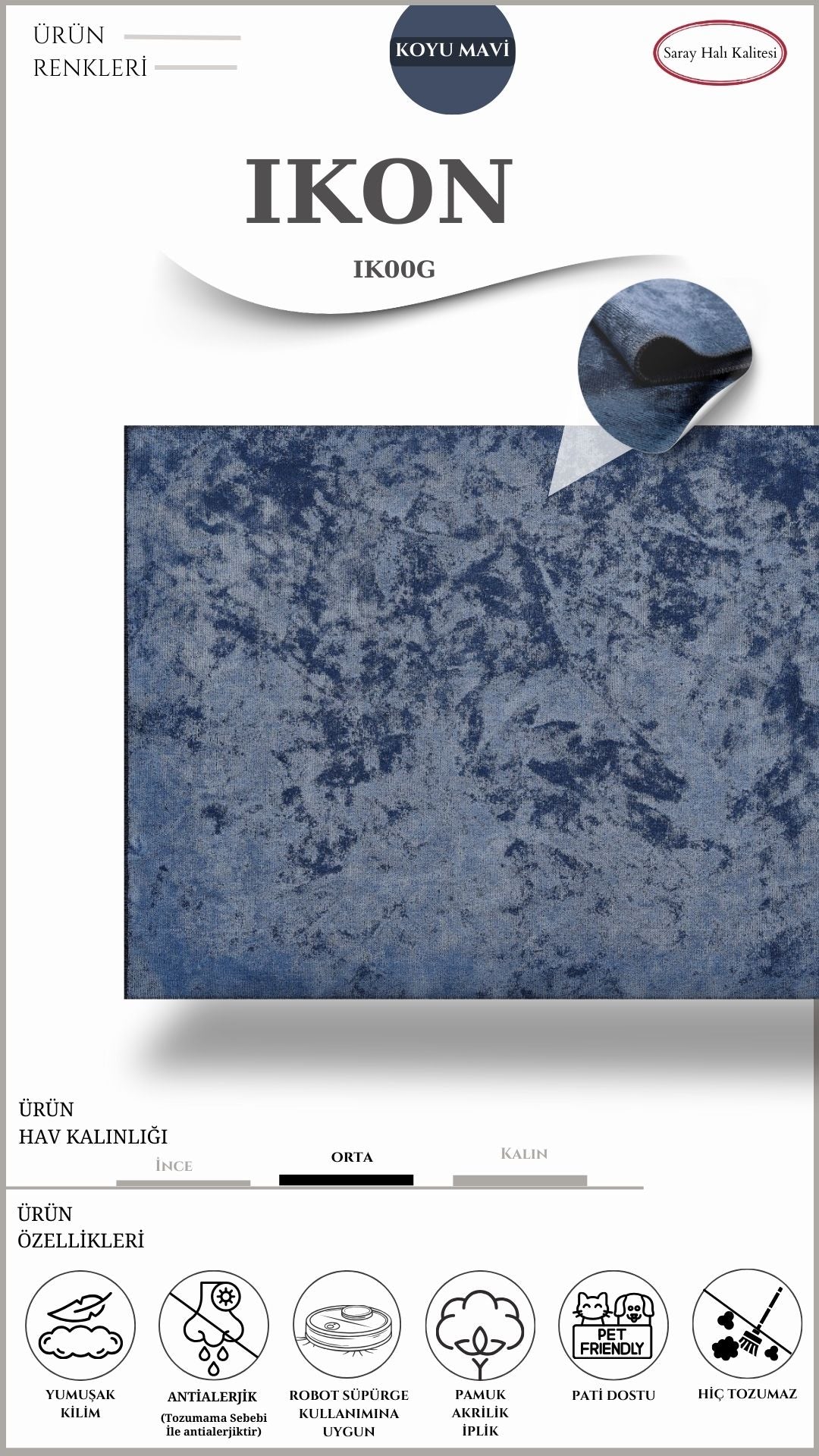 Dekoratif Toz Tutmayan Kilim Pati Dostu IKON IK00G