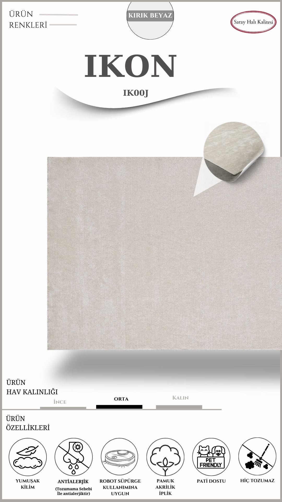 Dekoratif Toz Tutmayan Kilim Pati Dostu IKON IK00J