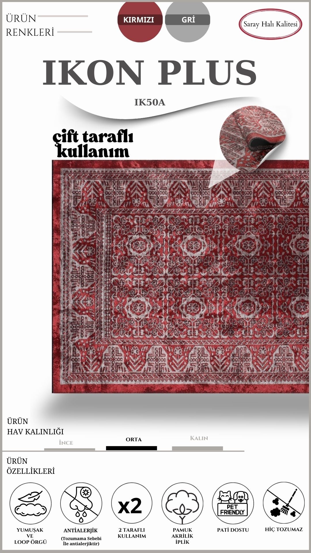 Dekoratif Toz Tutmayan Kilim Pati Dostu IKON PLUS IK50A