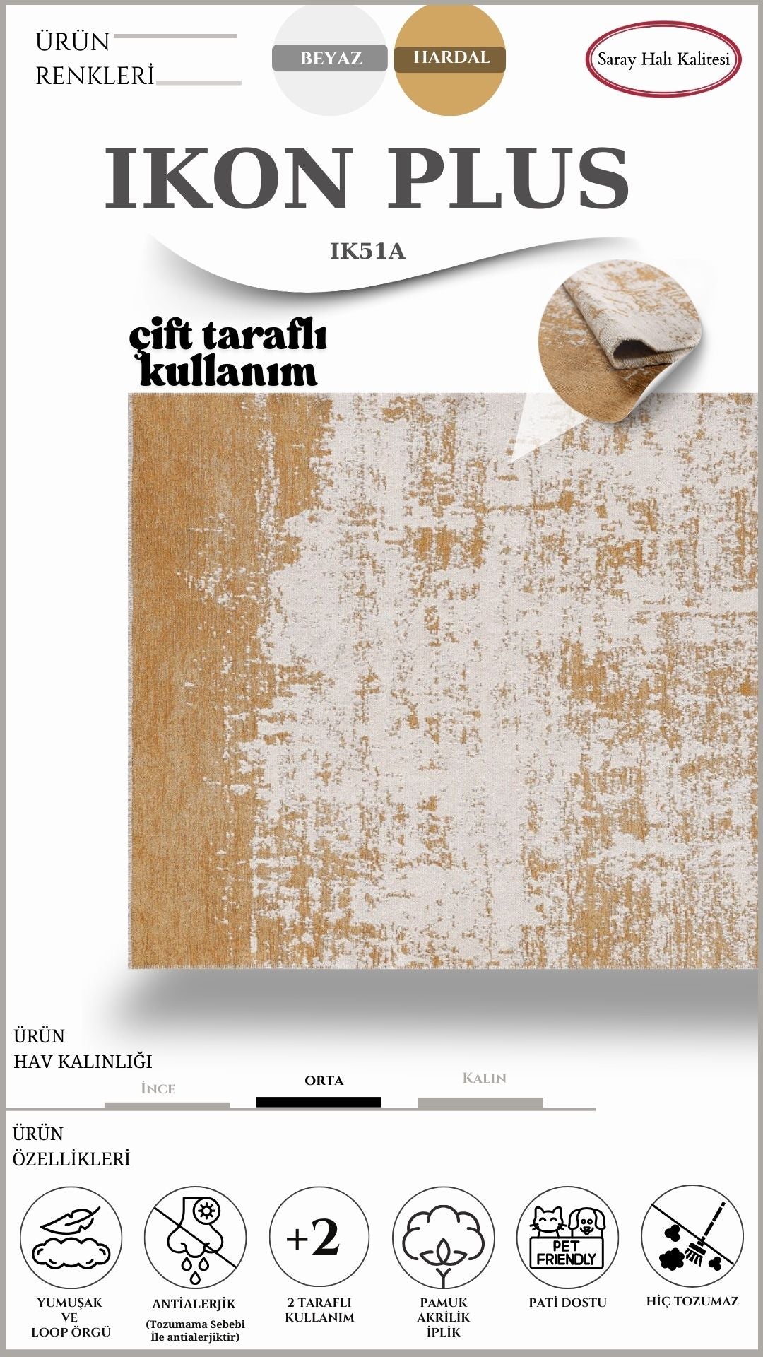 Dekoratif Toz Tutmayan Kilim Pati Dostu IKON PLUS IK51A