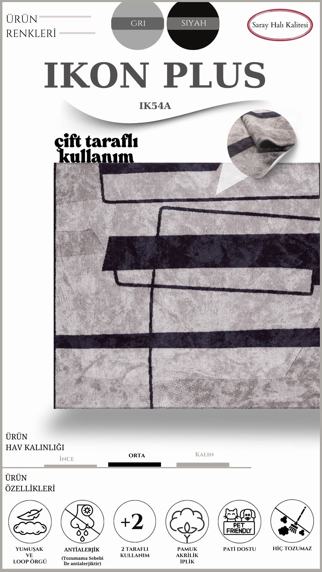 Dekoratif Toz Tutmayan Kilim Pati Dostu IKON PLUS IK54A