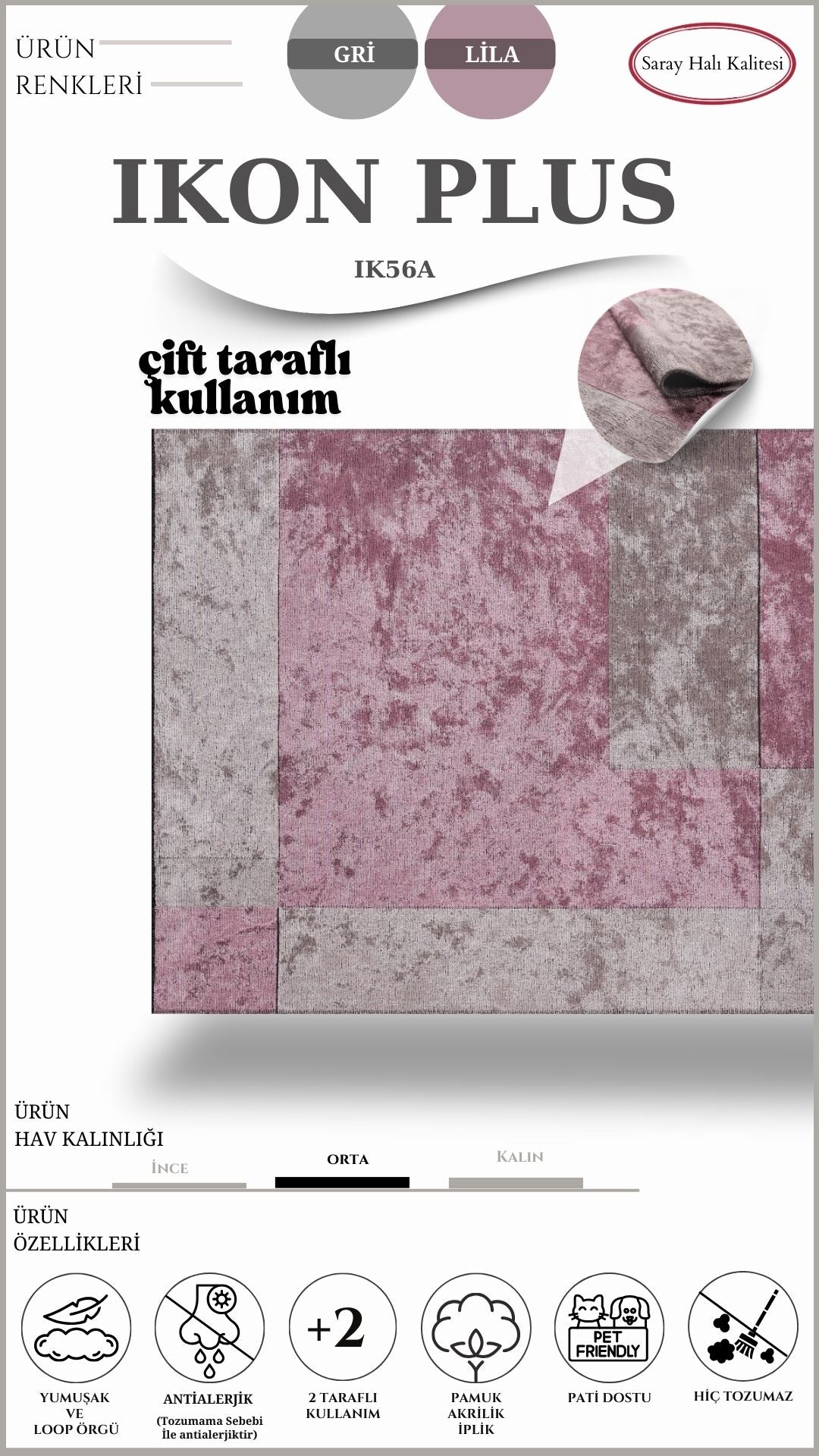 Dekoratif Toz Tutmayan Kilim Pati Dostu IKON PLUS IK56A