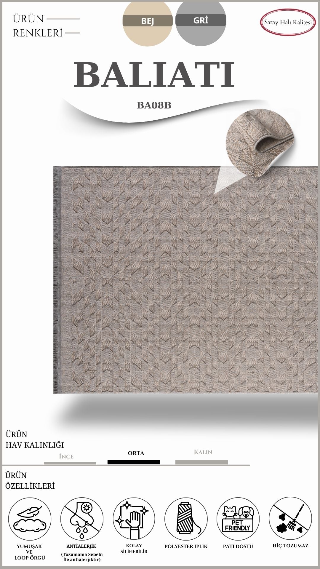 Scandinavian Decorative Carpet Baliati BA08B