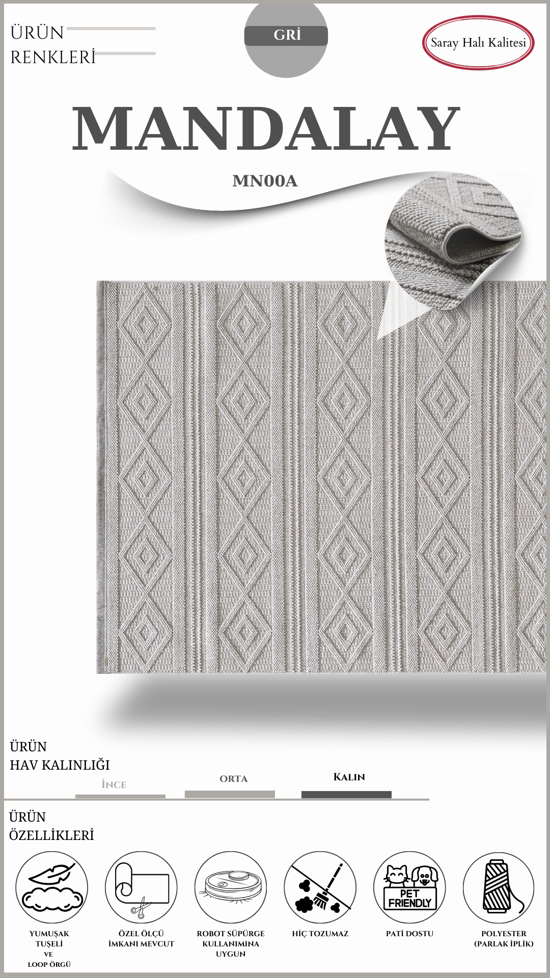 İskandinav Toz Tutmayan Halı Pati Dostu MANDALAY MN00A