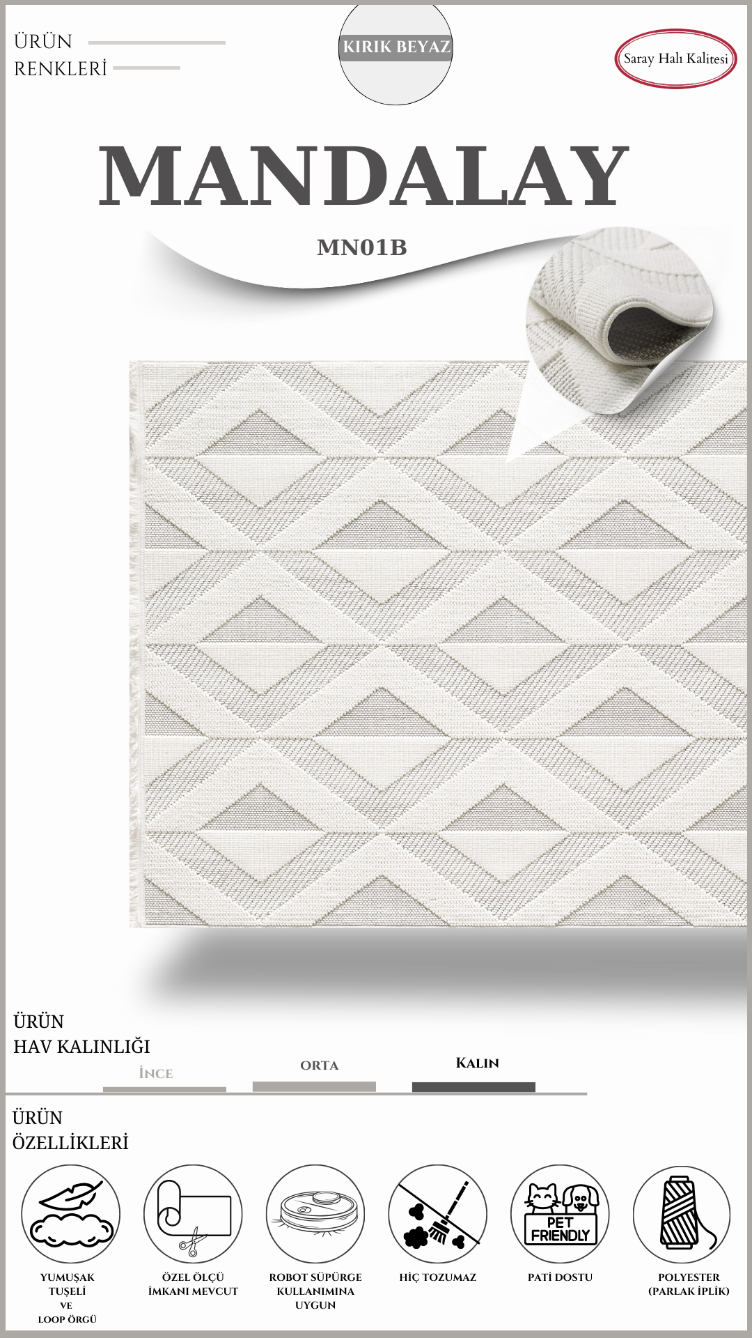 İskandinav Toz Tutmayan Halı Pati Dostu MANDALAY MN01B