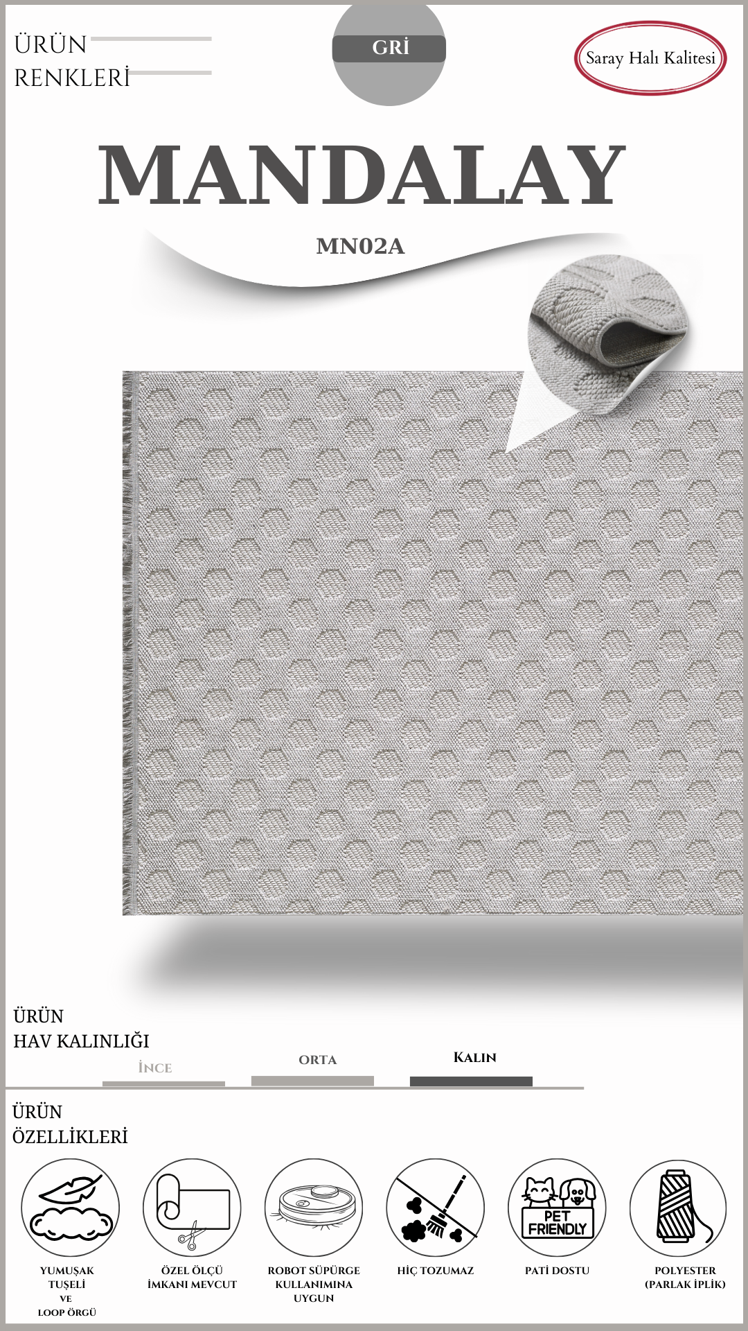 İskandinav Toz Tutmayan Halı Pati Dostu MANDALAY MN02A