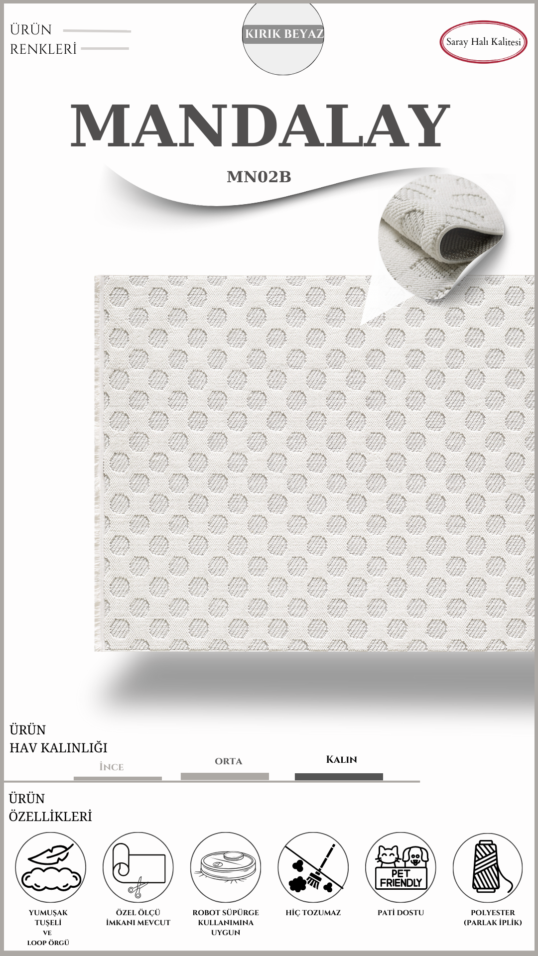 İskandinav Toz Tutmayan Halı Pati Dostu MANDALAY MN02B