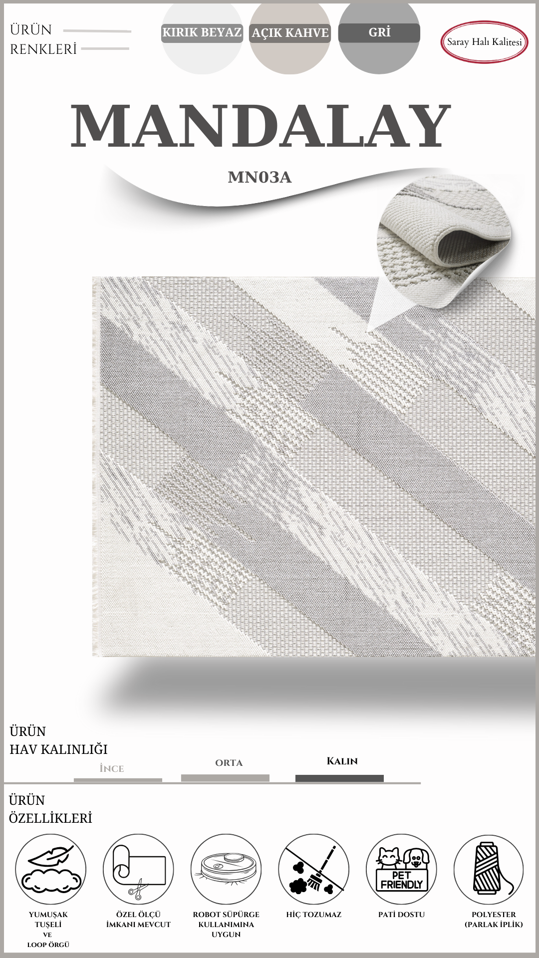 İskandinav Toz Tutmayan Halı Pati Dostu MANDALAY MN03A