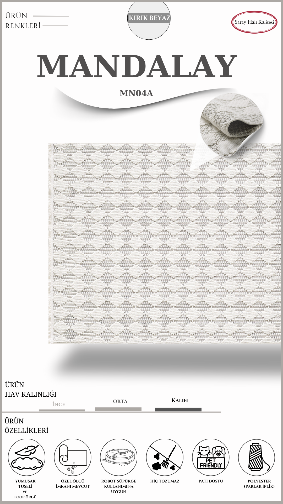 İskandinav Toz Tutmayan Halı Pati Dostu MANDALAY MN04A