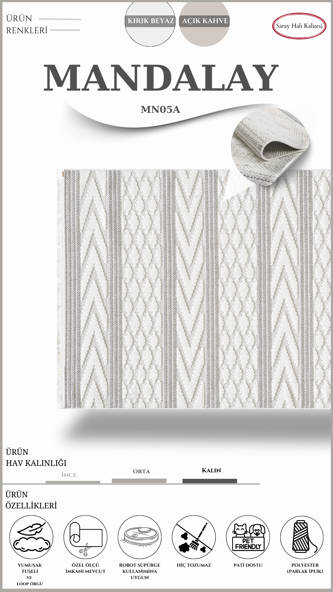 İskandinav Toz Tutmayan Halı Pati Dostu MANDALAY MN05A