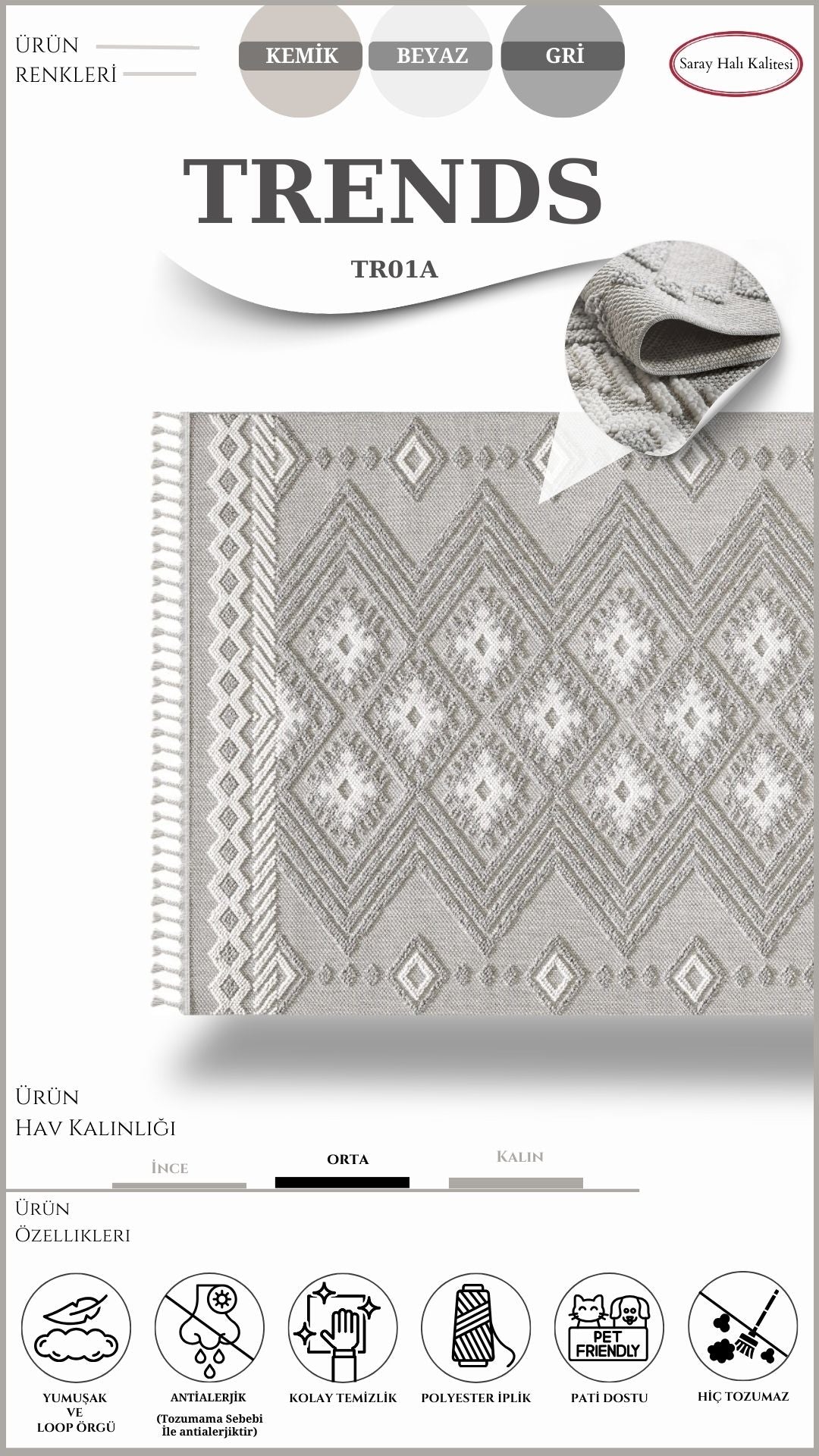 İskandinav Toz Tutmayan Halı Pati Dostu TRENDS TR01A