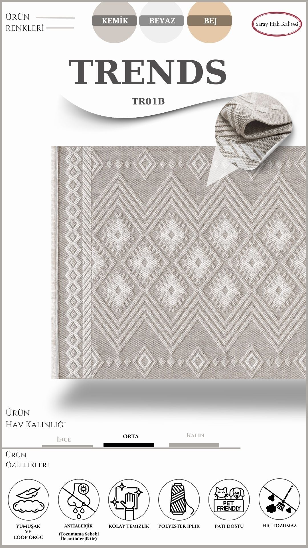 İskandinav Toz Tutmayan Halı Pati Dostu TRENDS TR01B