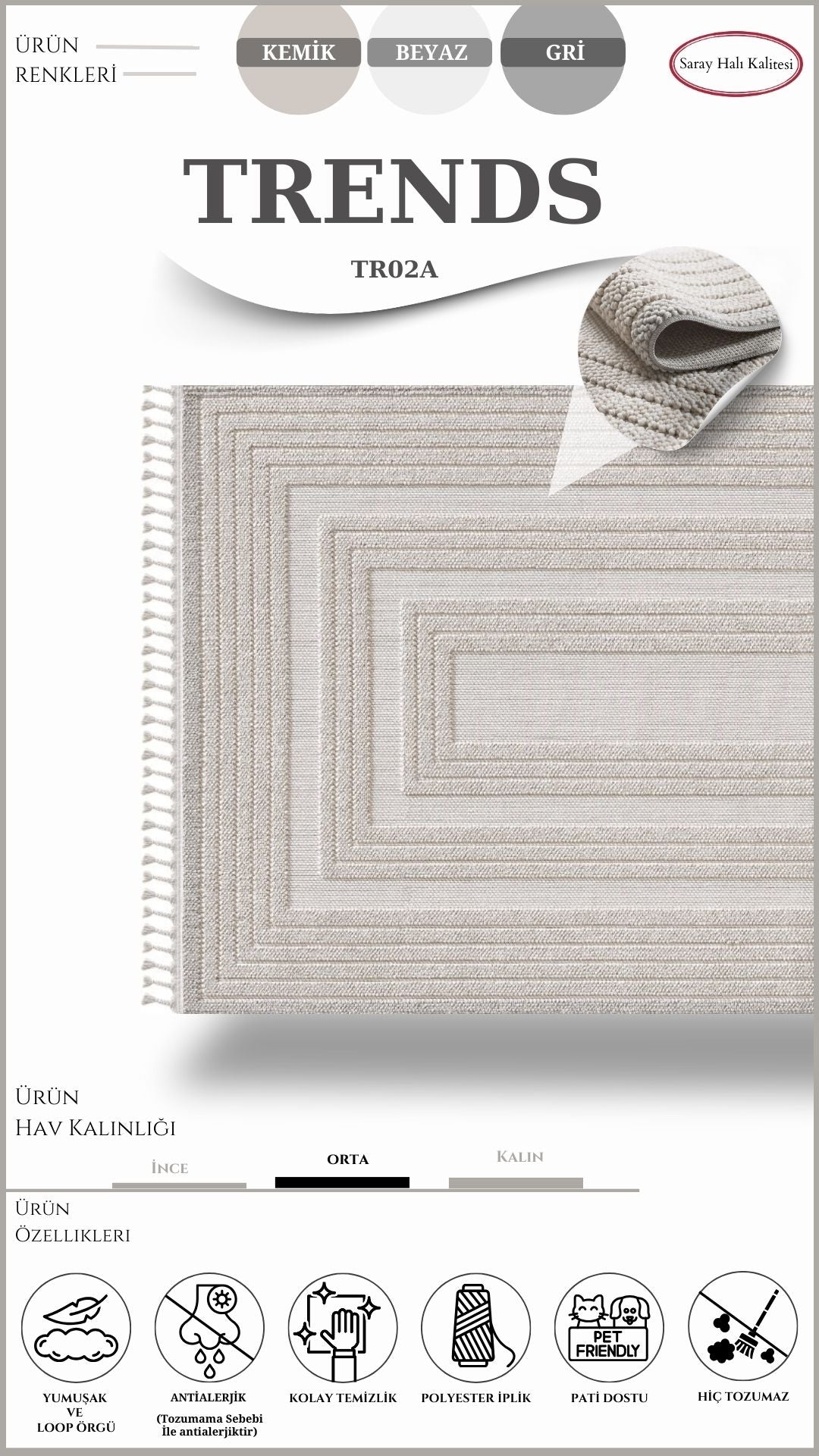 İskandinav Toz Tutmayan Halı Pati Dostu TRENDS TR02A
