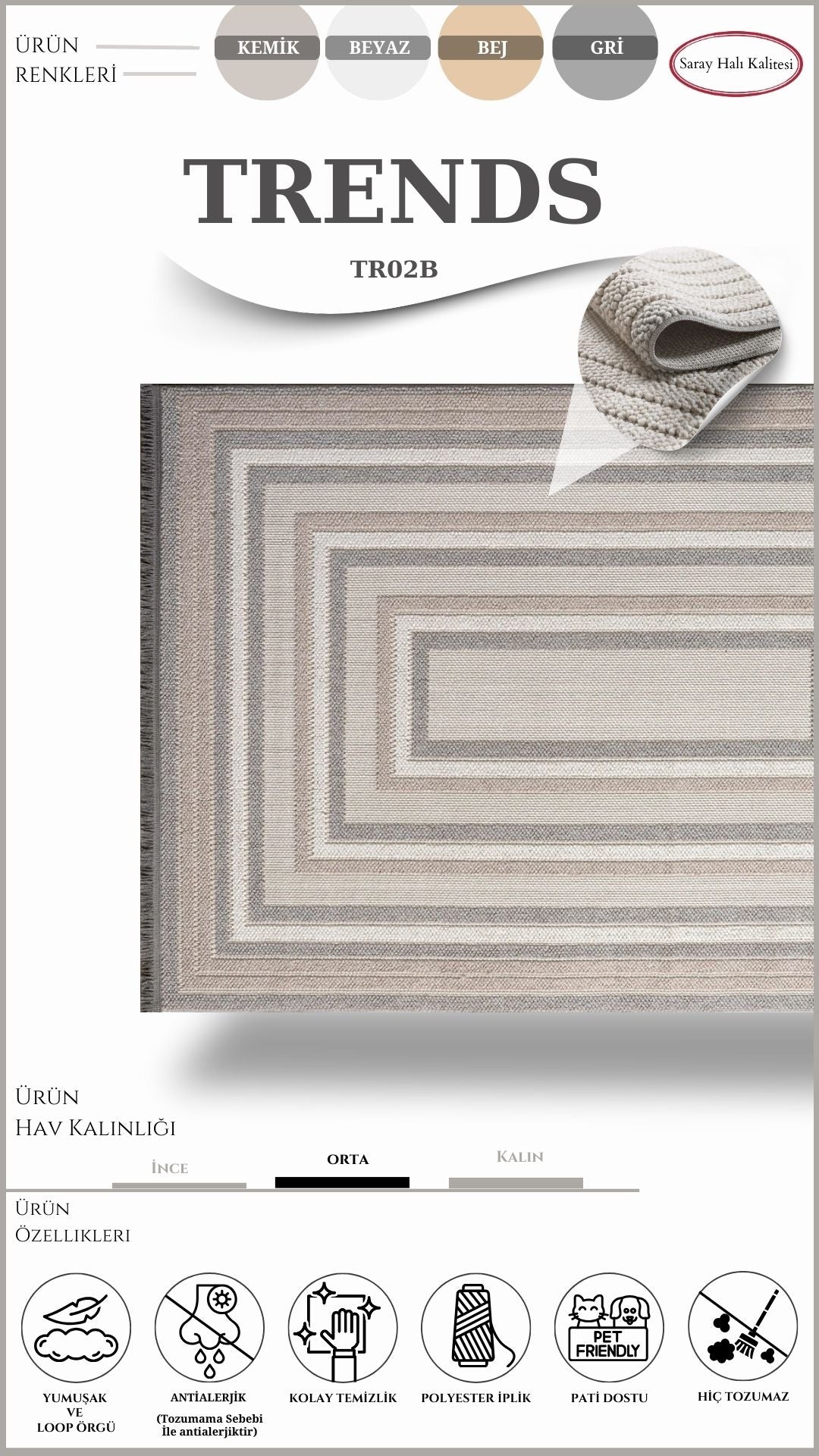 İskandinav Toz Tutmayan Halı Pati Dostu TRENDS TR02B