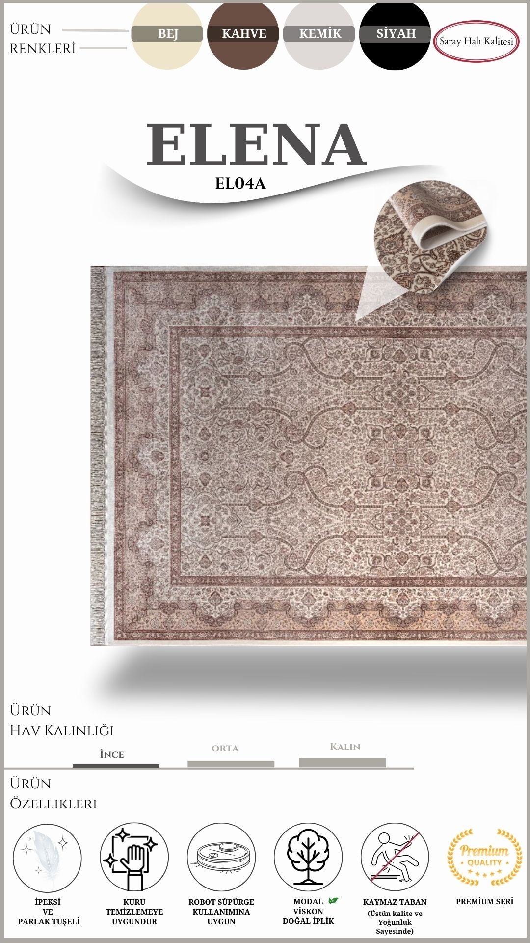 Klasik, Kaliteli Salon Halısı ELENA EN04A
