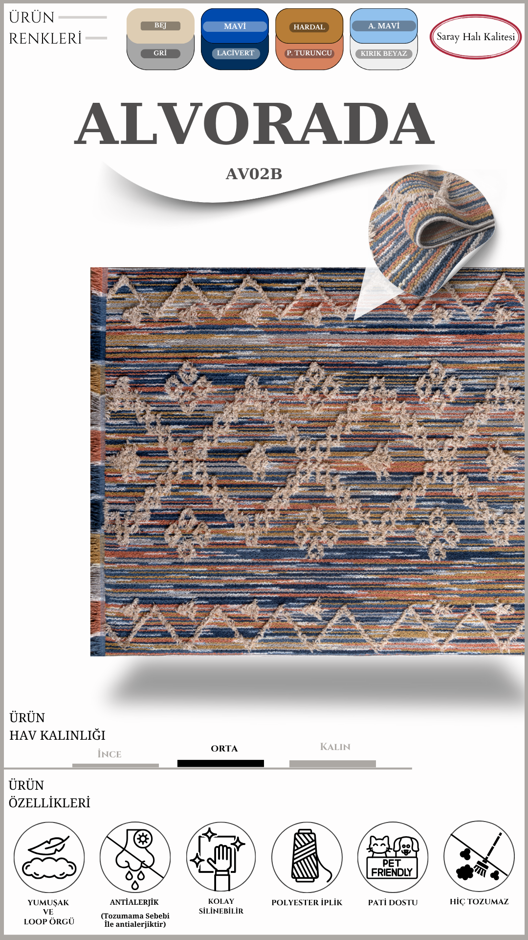 Koridor ve Mutfak Halısı Özel Kesim ALVORADA AV02B