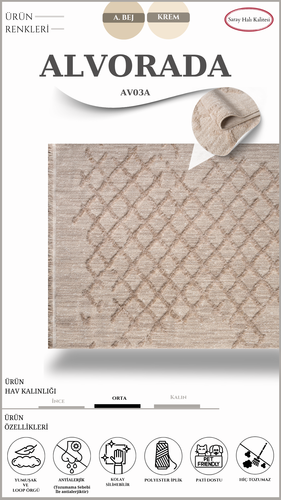 Koridor ve Mutfak Halısı Özel Kesim ALVORADA AV03A