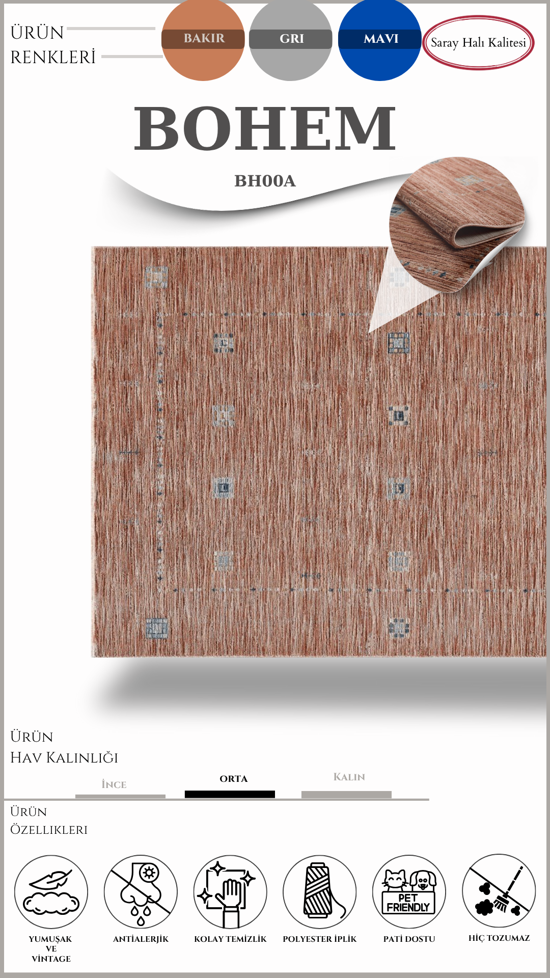 Modern ve Klasik Desenli Özel Efektli Halı BOHEM BH00A