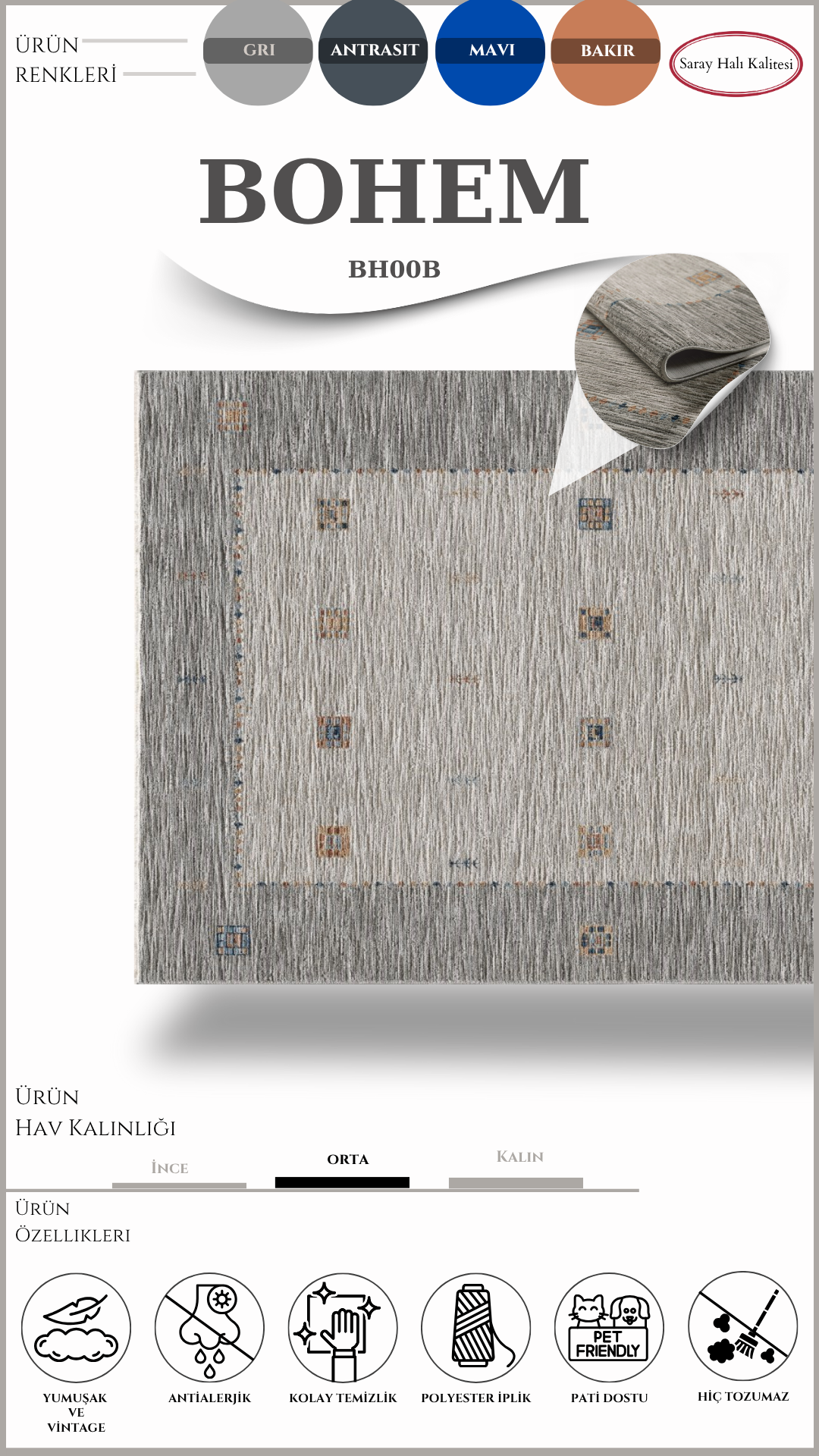 Modern ve Klasik Desenli Özel Efektli Halı BOHEM BH00B