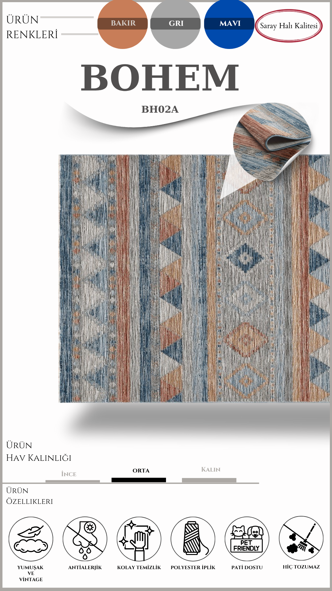 Modern ve Klasik Desenli Özel Efektli Halı BOHEM BH02A