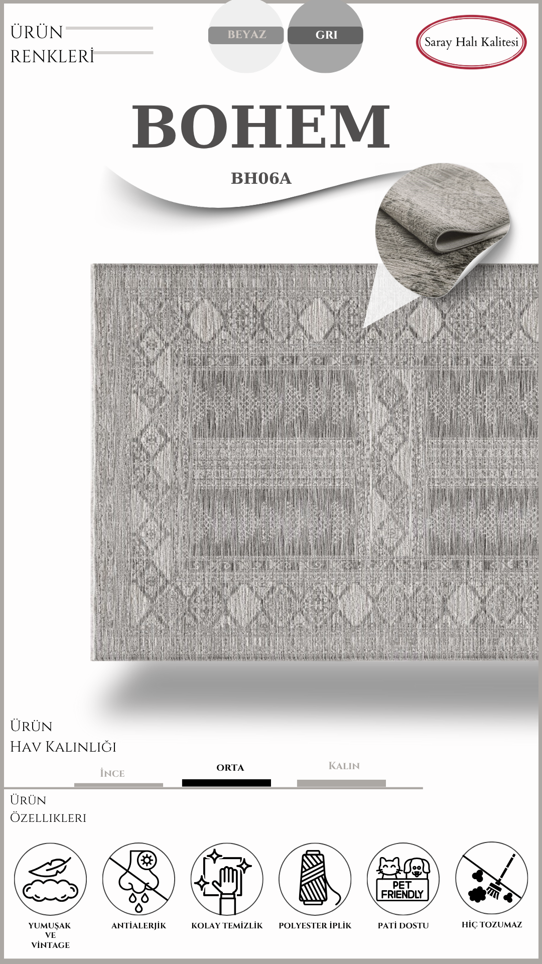 Modern ve Klasik Desenli Özel Efektli Halı BOHEM BH06A