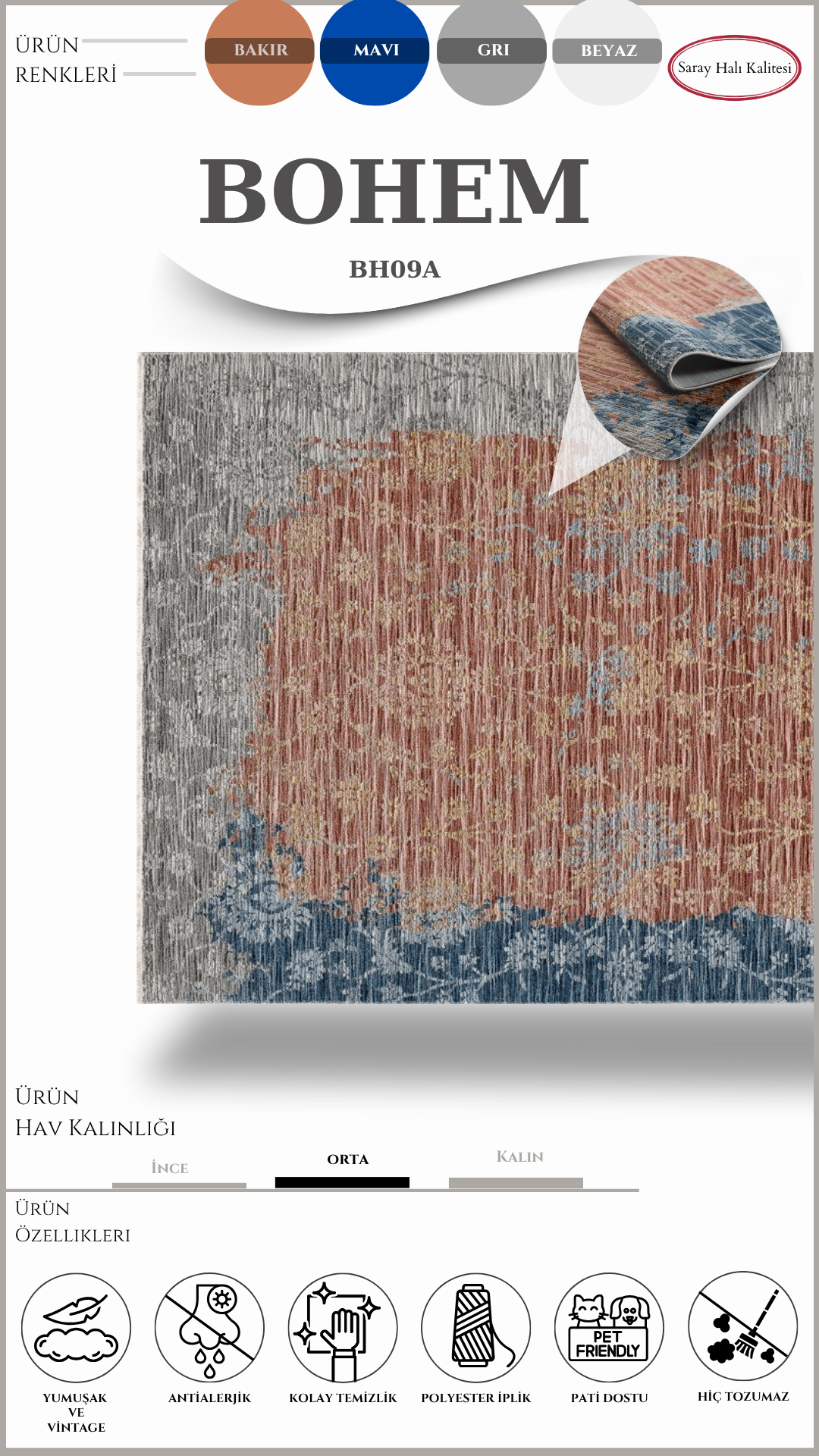 Modern ve Klasik Desenli Özel Efektli Halı BOHEM BH09A