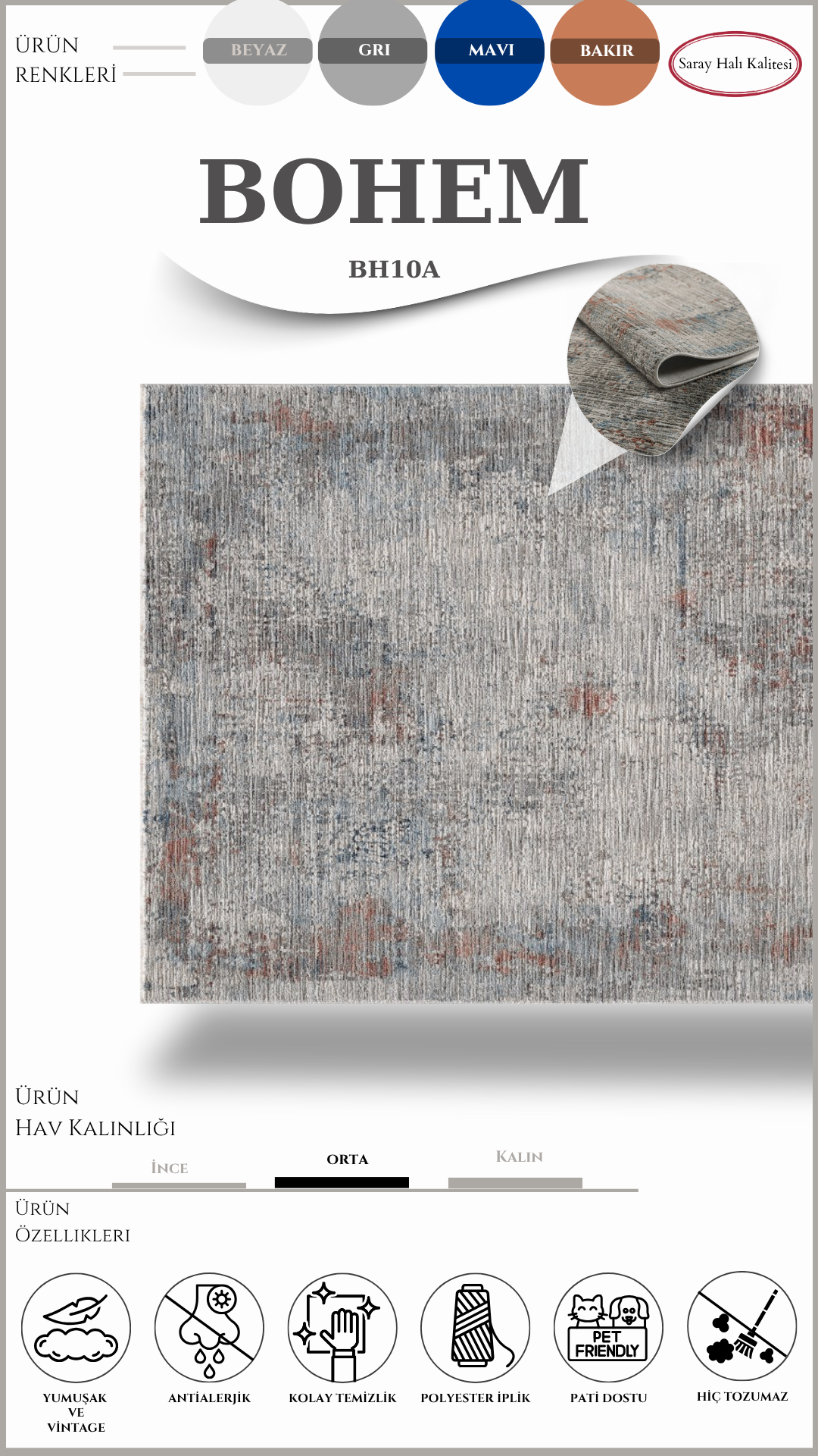 Modern ve Klasik Desenli Özel Efektli Halı BOHEM BH10A