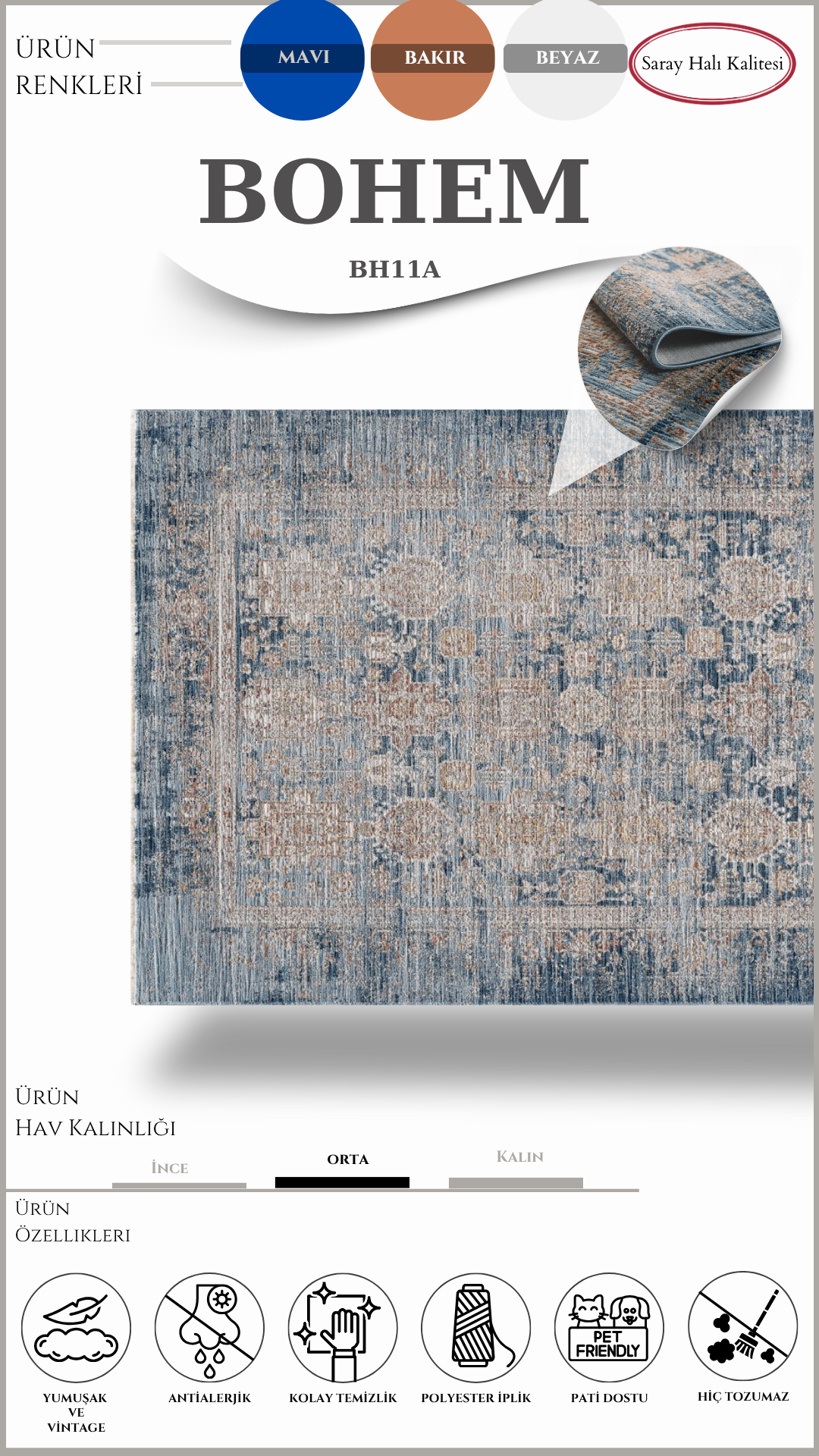 Modern ve Klasik Desenli Özel Efektli Halı BOHEM BH11A