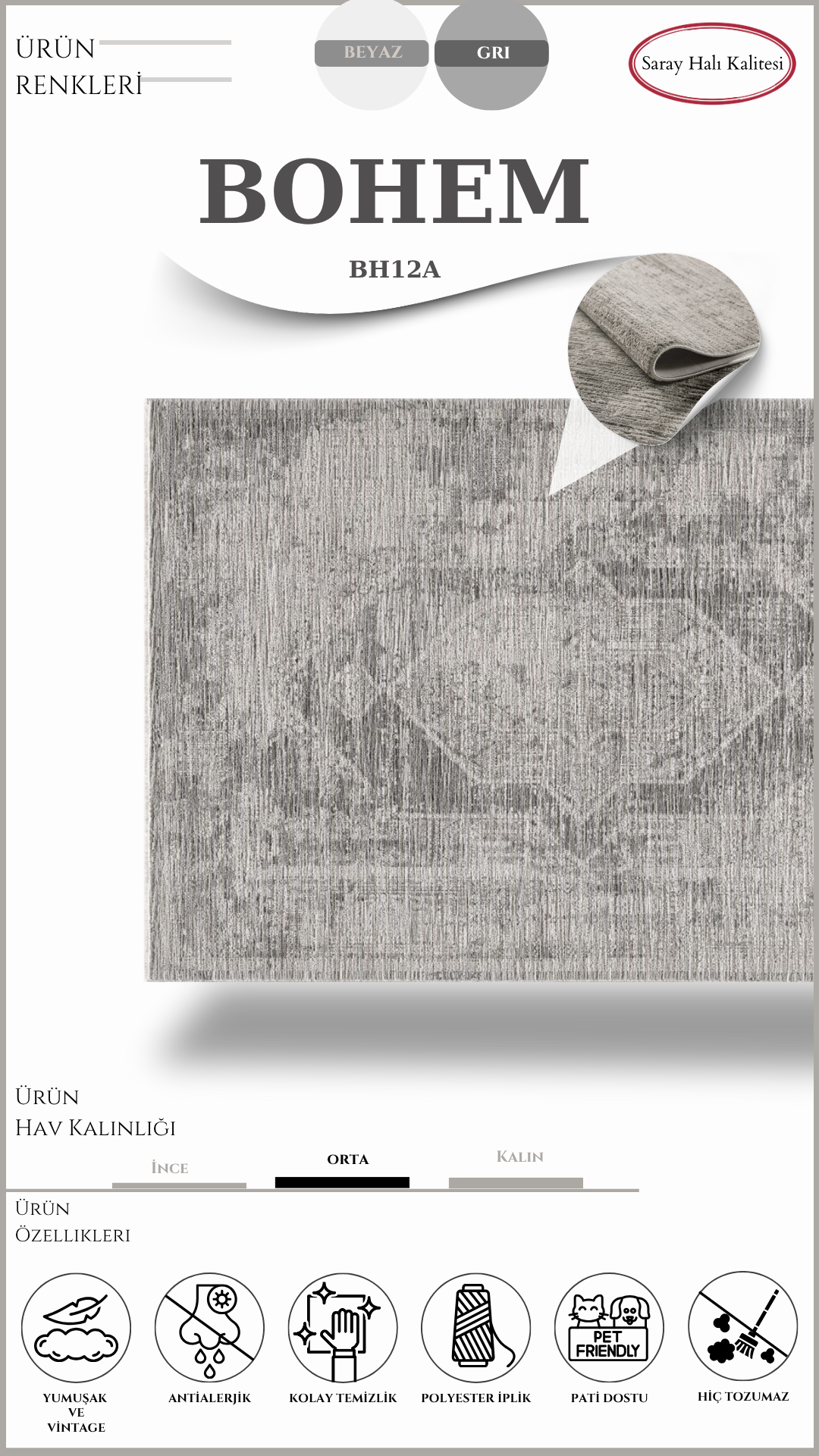 Modern ve Klasik Desenli Özel Efektli Halı BOHEM BH12A