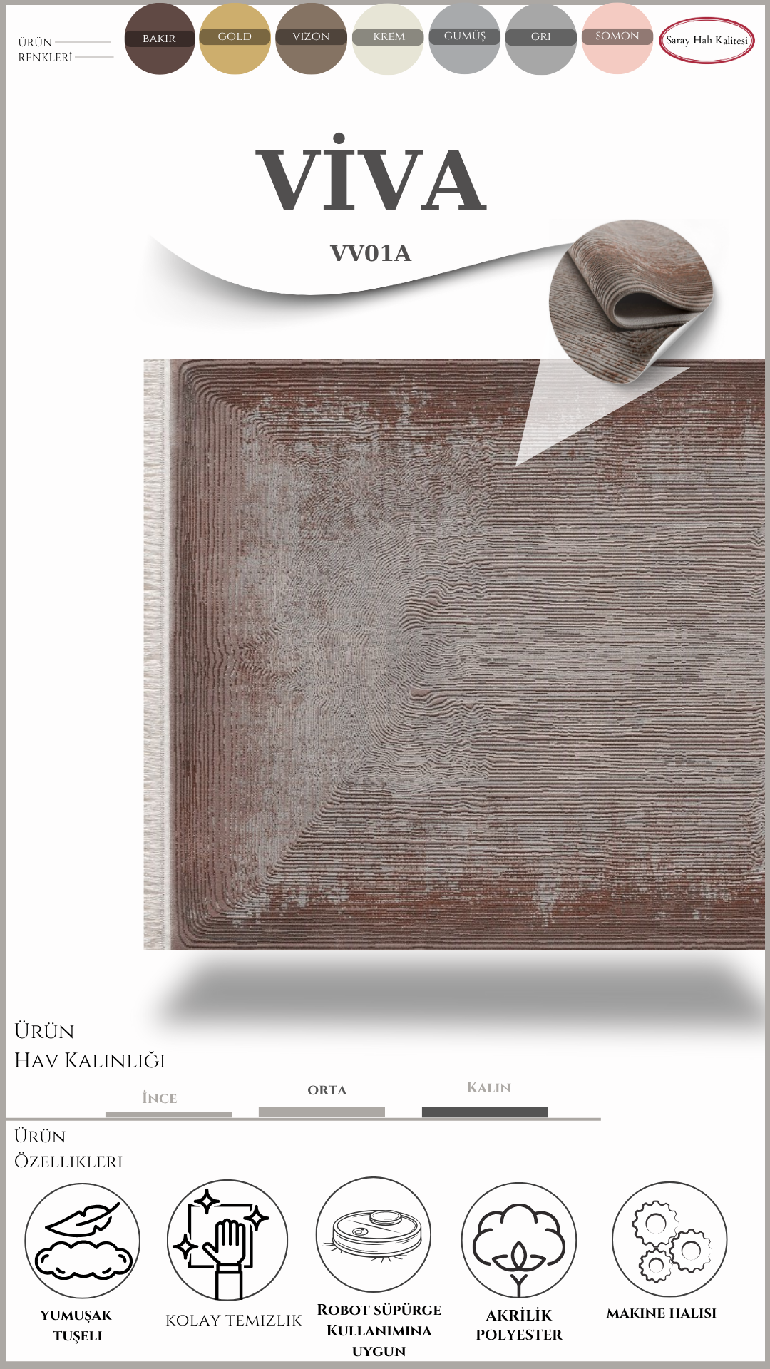 Modern ve Klasik Desenli Salon Halısı VIVA VV01A