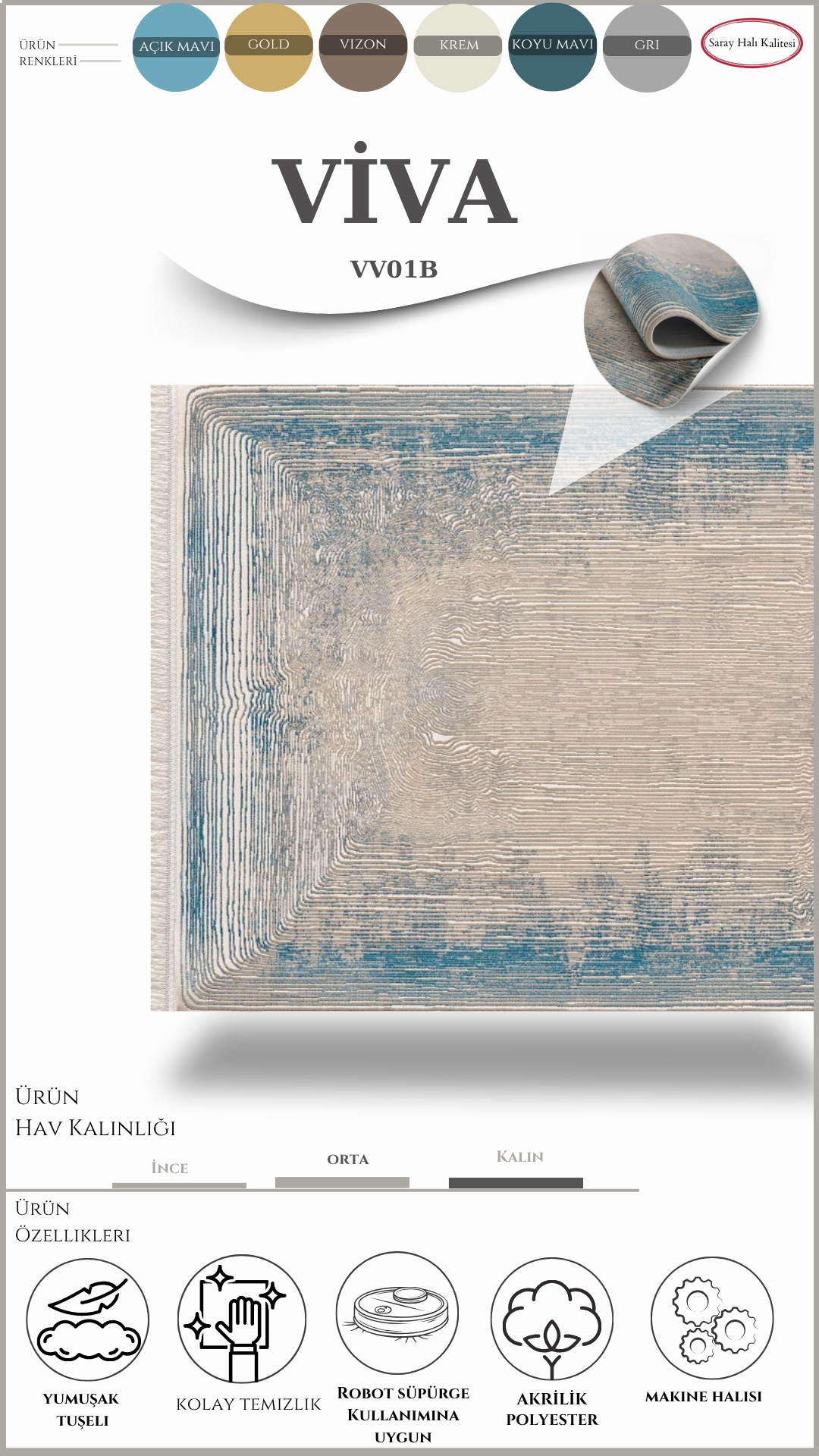 Modern ve Klasik Desenli Salon Halısı VIVA VV01B