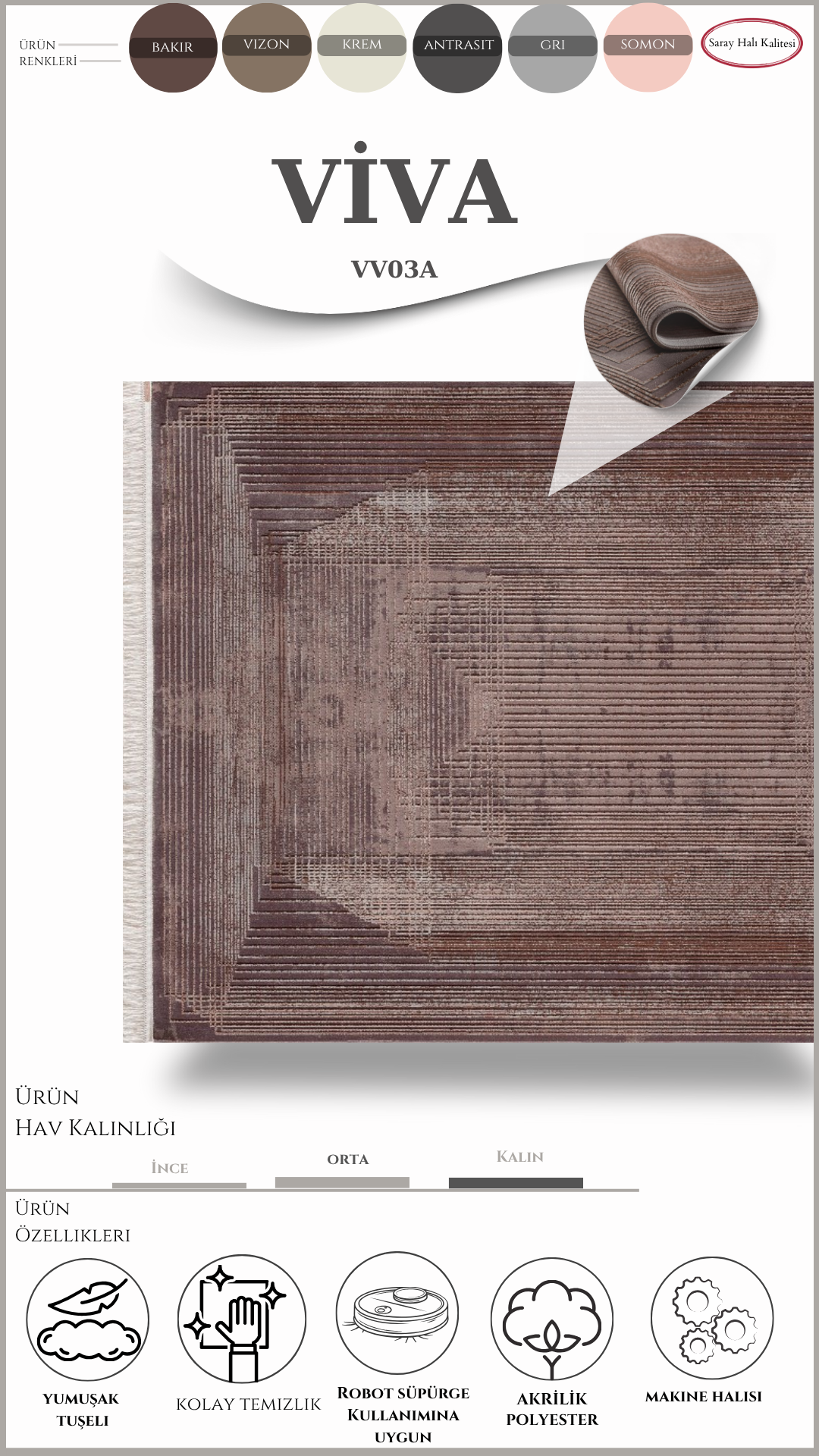 Modern ve Klasik Desenli Salon Halısı VIVA VV03A