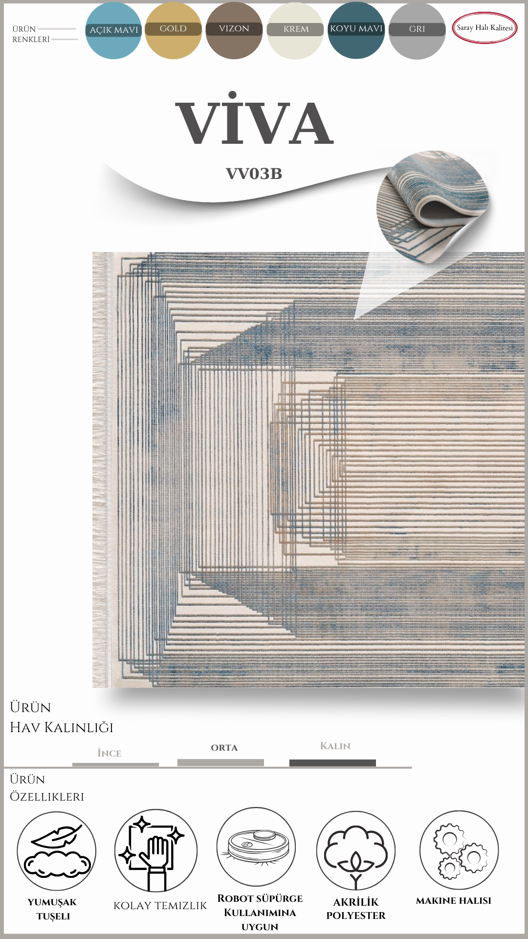 Modern ve Klasik Desenli Salon Halısı VIVA VV03B