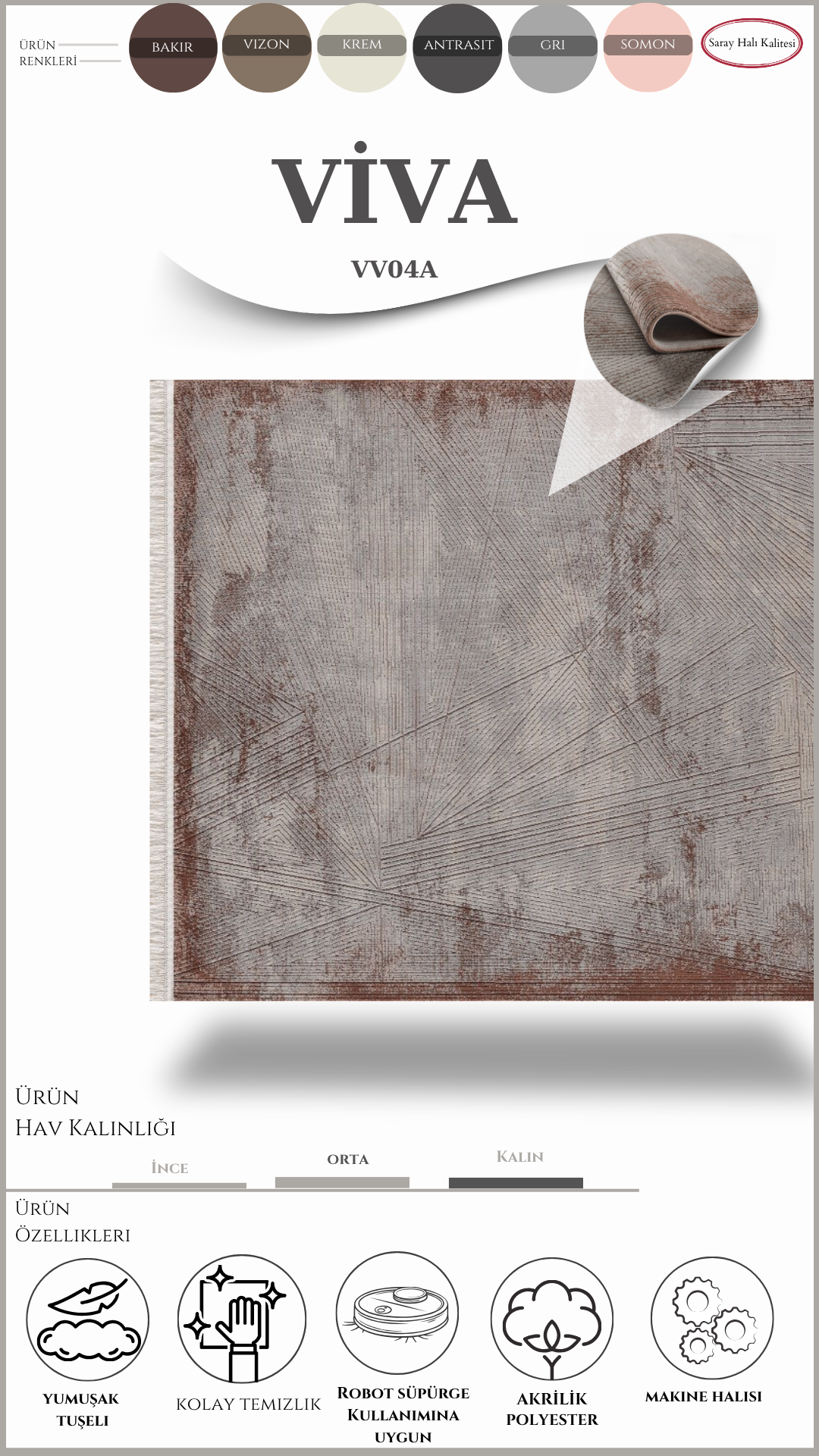 Modern ve Klasik Desenli Salon Halısı VIVA VV04A