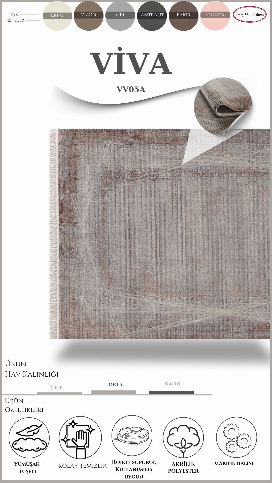 Modern ve Klasik Desenli Salon Halısı VIVA VV05A