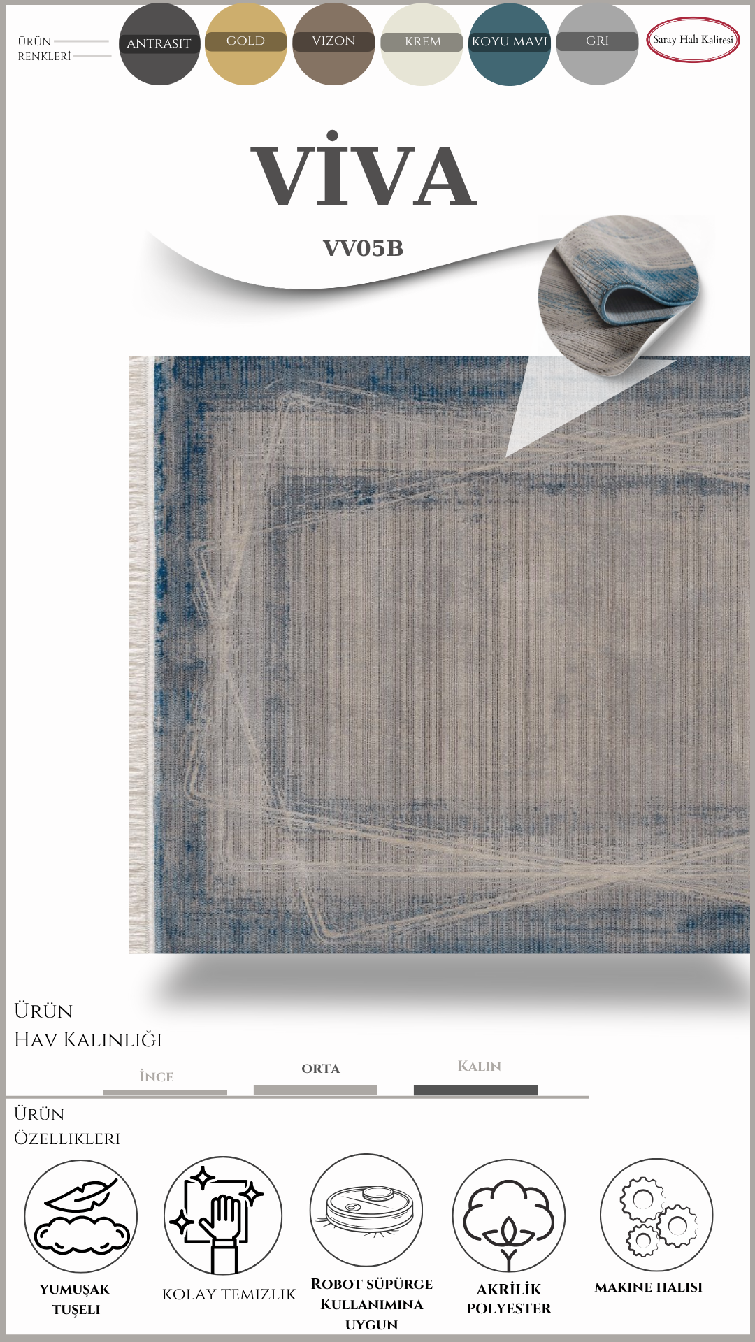 Modern ve Klasik Desenli Salon Halısı VIVA VV05B