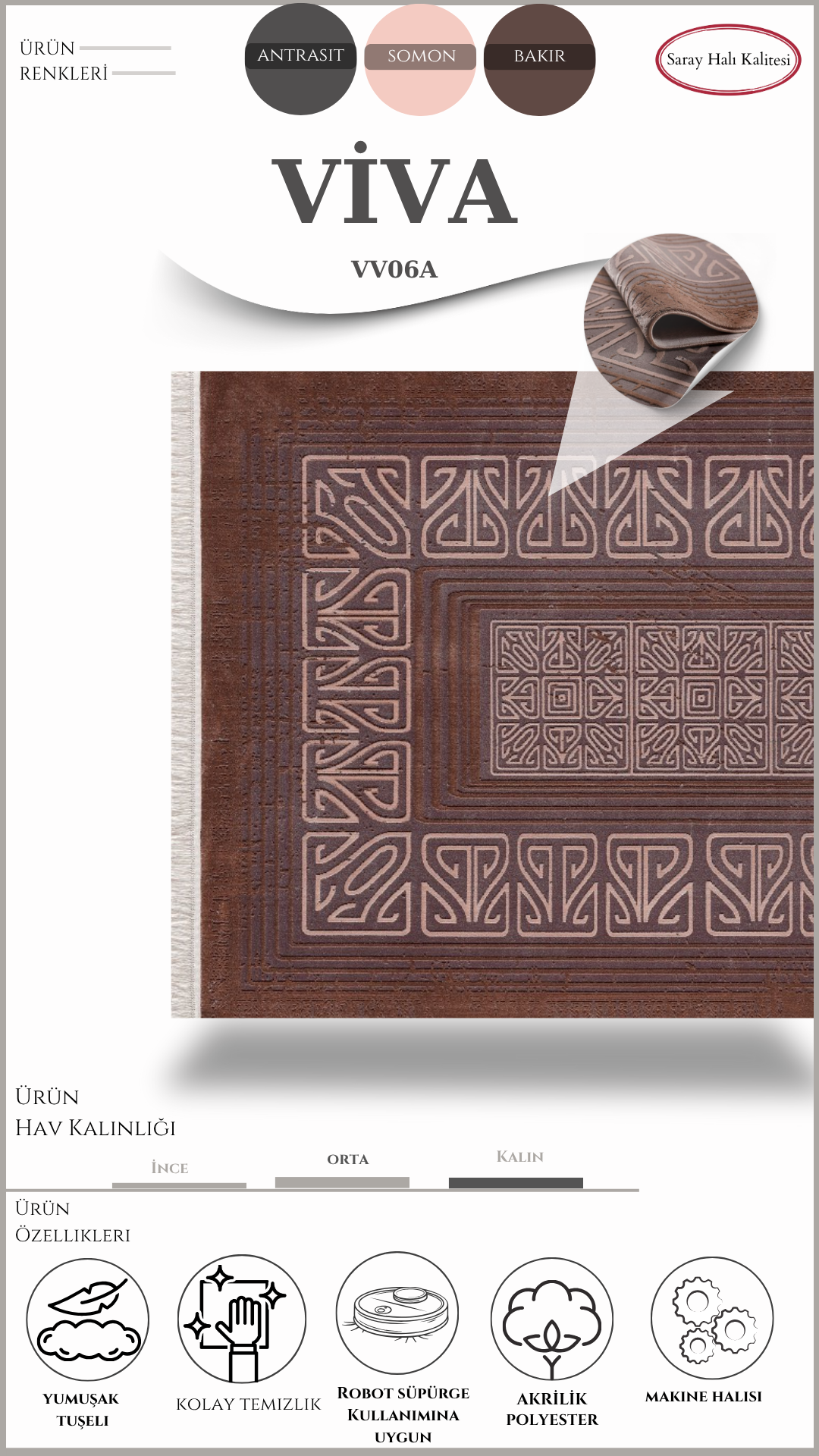 Modern ve Klasik Desenli Salon Halısı VIVA VV06A