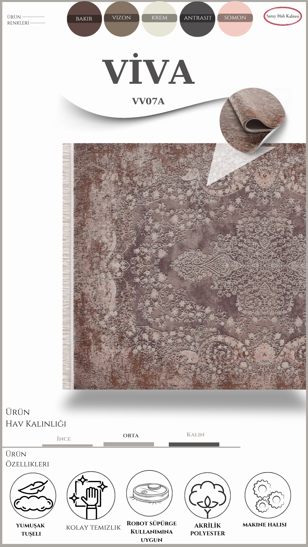 Modern ve Klasik Desenli Salon Halısı VIVA VV07A