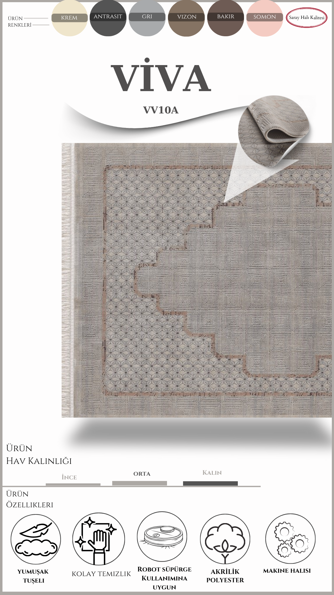 Modern ve Klasik Desenli Salon Halısı VIVA VV10A