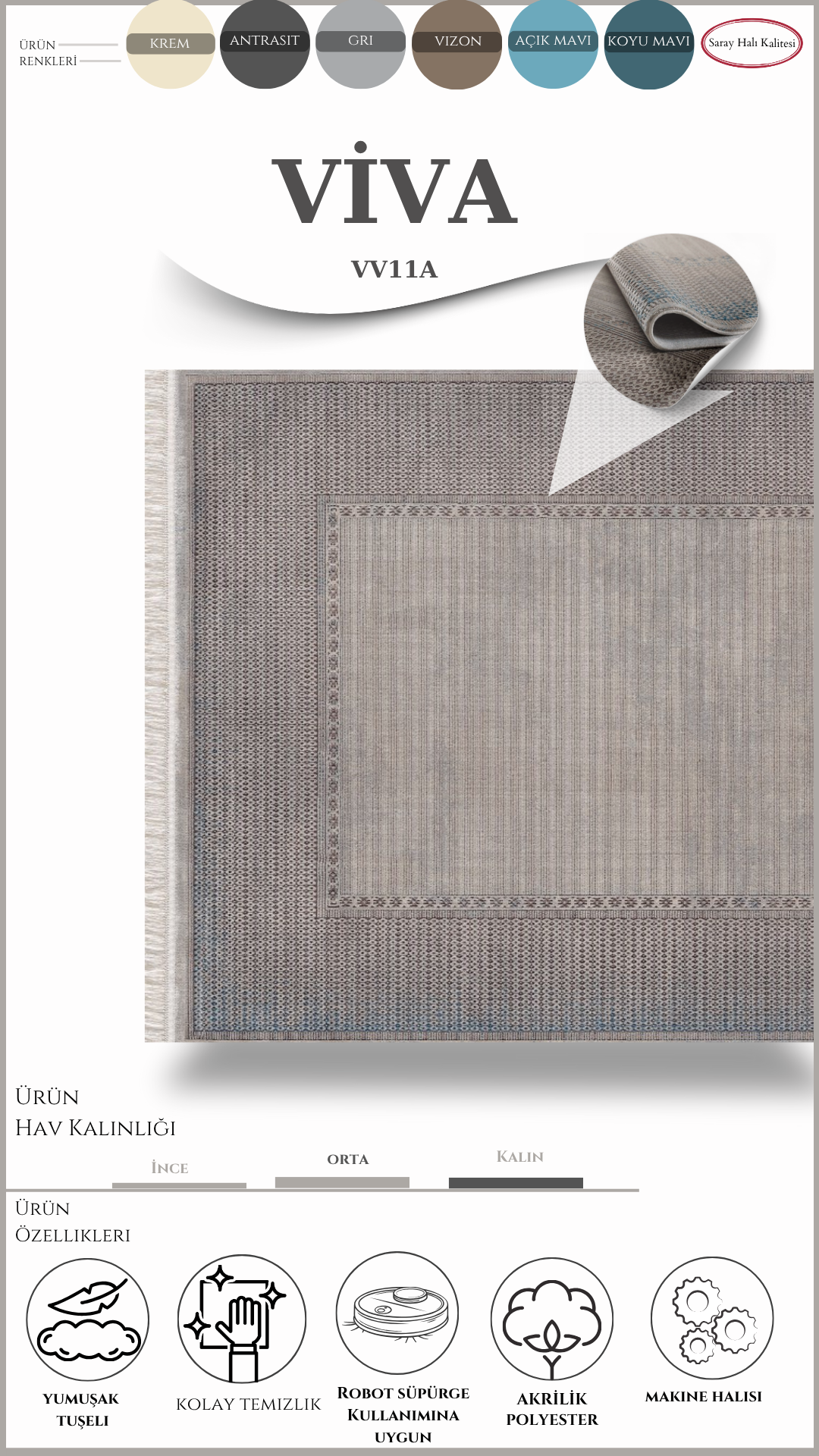 Modern ve Klasik Desenli Salon Halısı VIVA VV11A