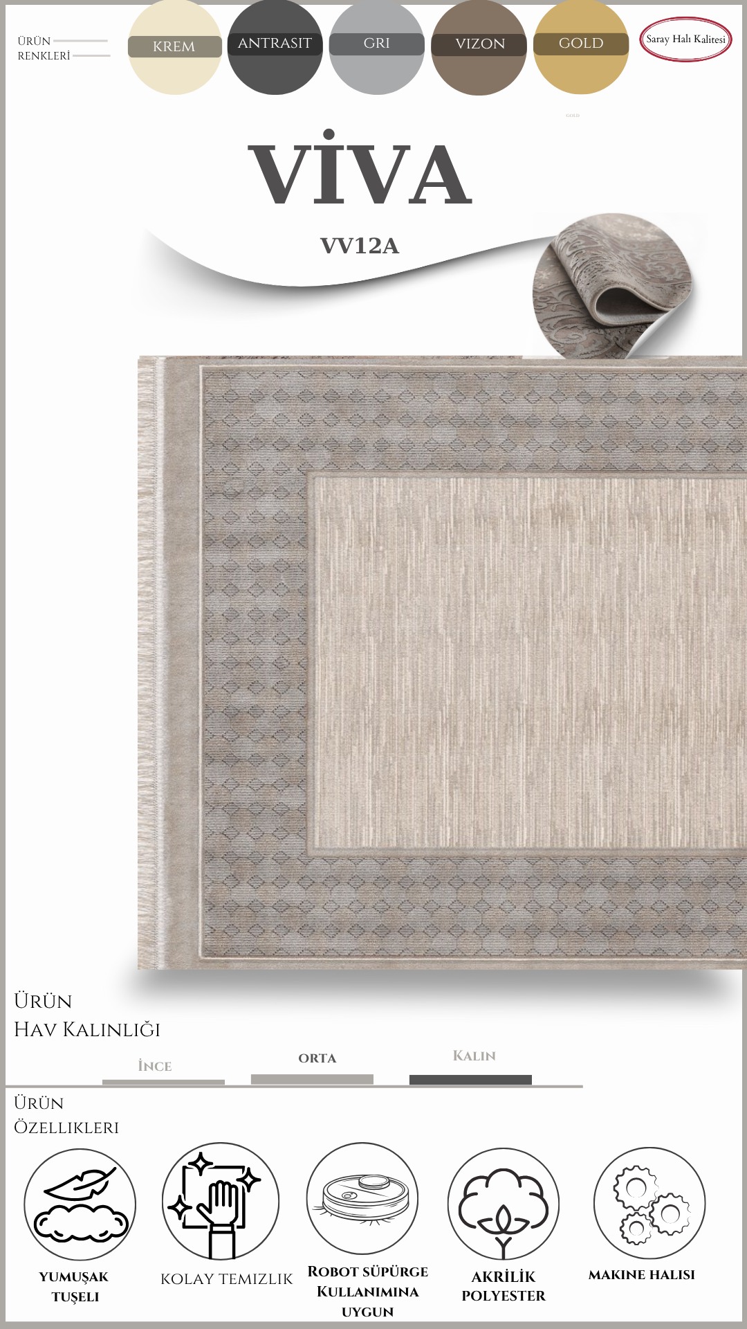 Modern ve Klasik Desenli Salon Halısı VIVA VV12A