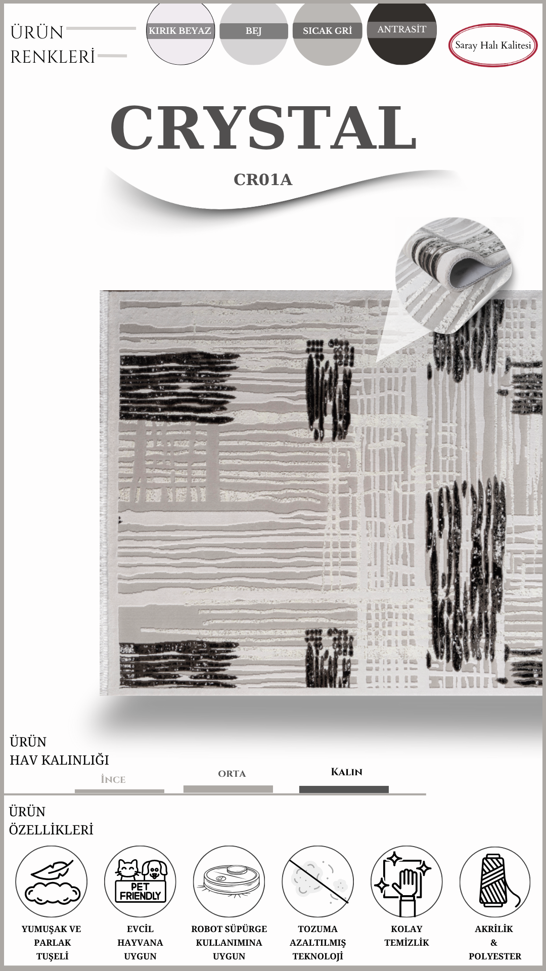 Salon ve Oturma Odası Halısı CRYSTAL CR01A