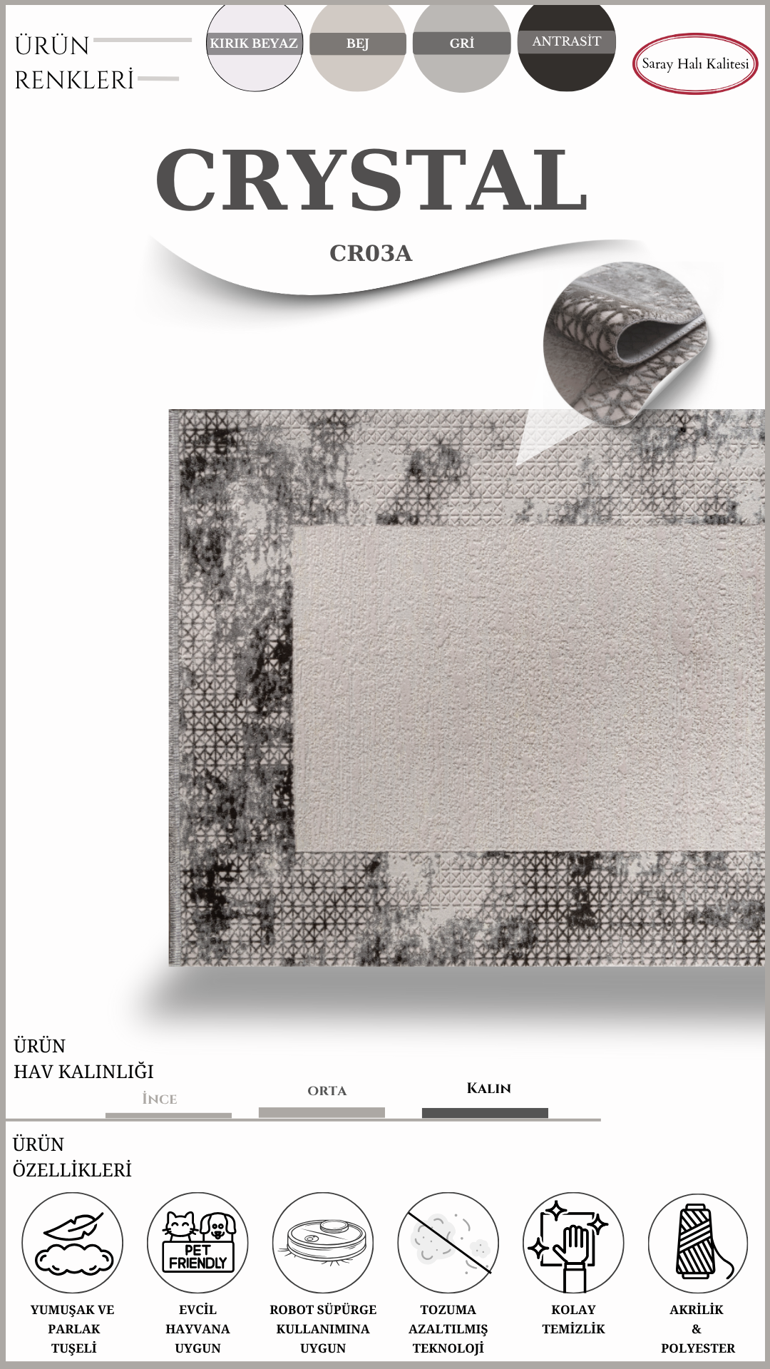 Salon ve Oturma Odası Halısı CRYSTAL CR03A