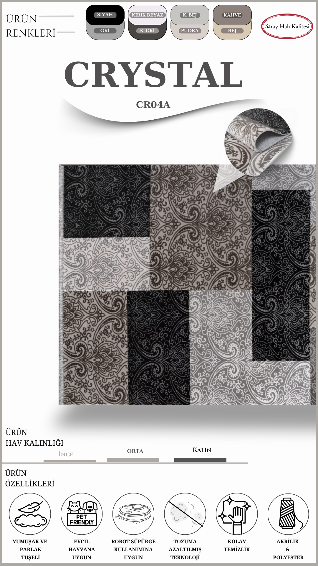 Salon ve Oturma Odası Halısı CRYSTAL CR04A